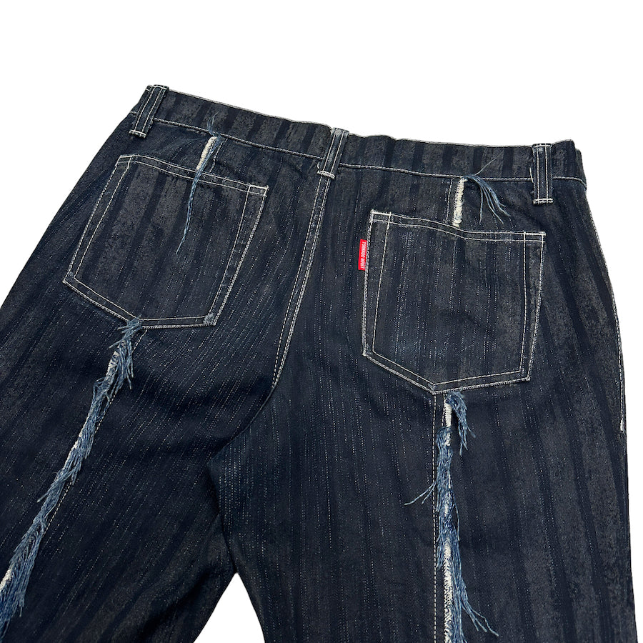 Tornado Mart Women's Indigo Striped Flare Denim Jeans - High Waisted Vintage 70s Style for Casual Outfits & Retro Fashion