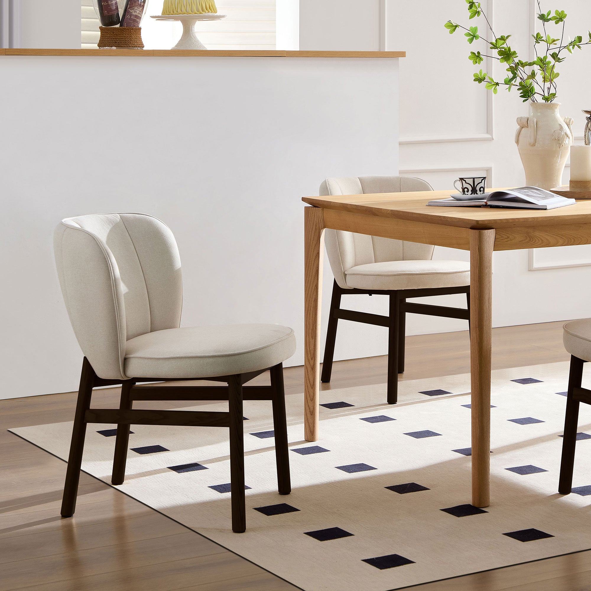 1 PC Modern Wooden Frame Upholstered Shell Dining Chair - Armless Kitchen Chair for Living Room, Restaurant & Cafe - Comfortable Seating for Home Dining & Commercial Spaces