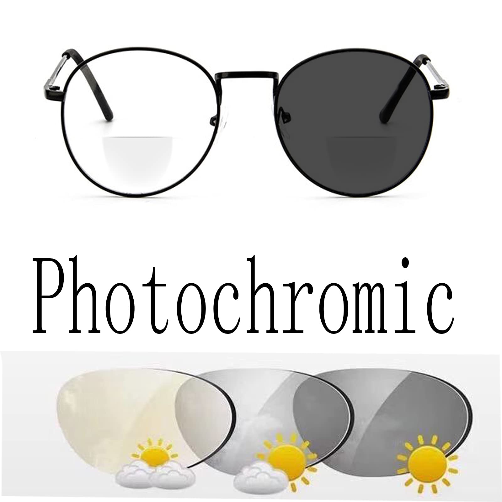 Photochromic Gray Bifocal Reading Glasses - Transition Bifocal Sunglasses for Men & Women - Light to Dark Lenses for Indoor/Outdoor Use - Perfect for Reading, Driving & Outdoor Activities