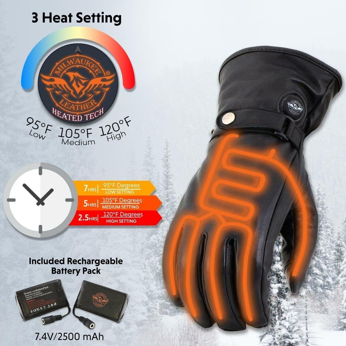 Milwaukee Leather MG7519SET Men's Black Heated Winter Gloves with i-Touch Technology - Rechargeable Battery Included - Perfect for Motorcycle Riding, Skiing & Cold Weather Outdoor Activities