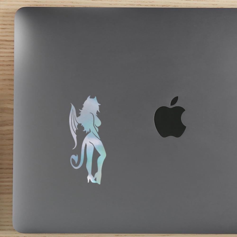 Premium Waterproof Vinyl Decal Stickers - Sexy Devil Girl Holographic Design (Set of 2) for Laptop, Phone, Helmet, Car Window, Bumper, Mug, Cup, Door & Wall Decoration - Perfect for Customizing Tech Accessories, Vehicle Personalization & Home Decor