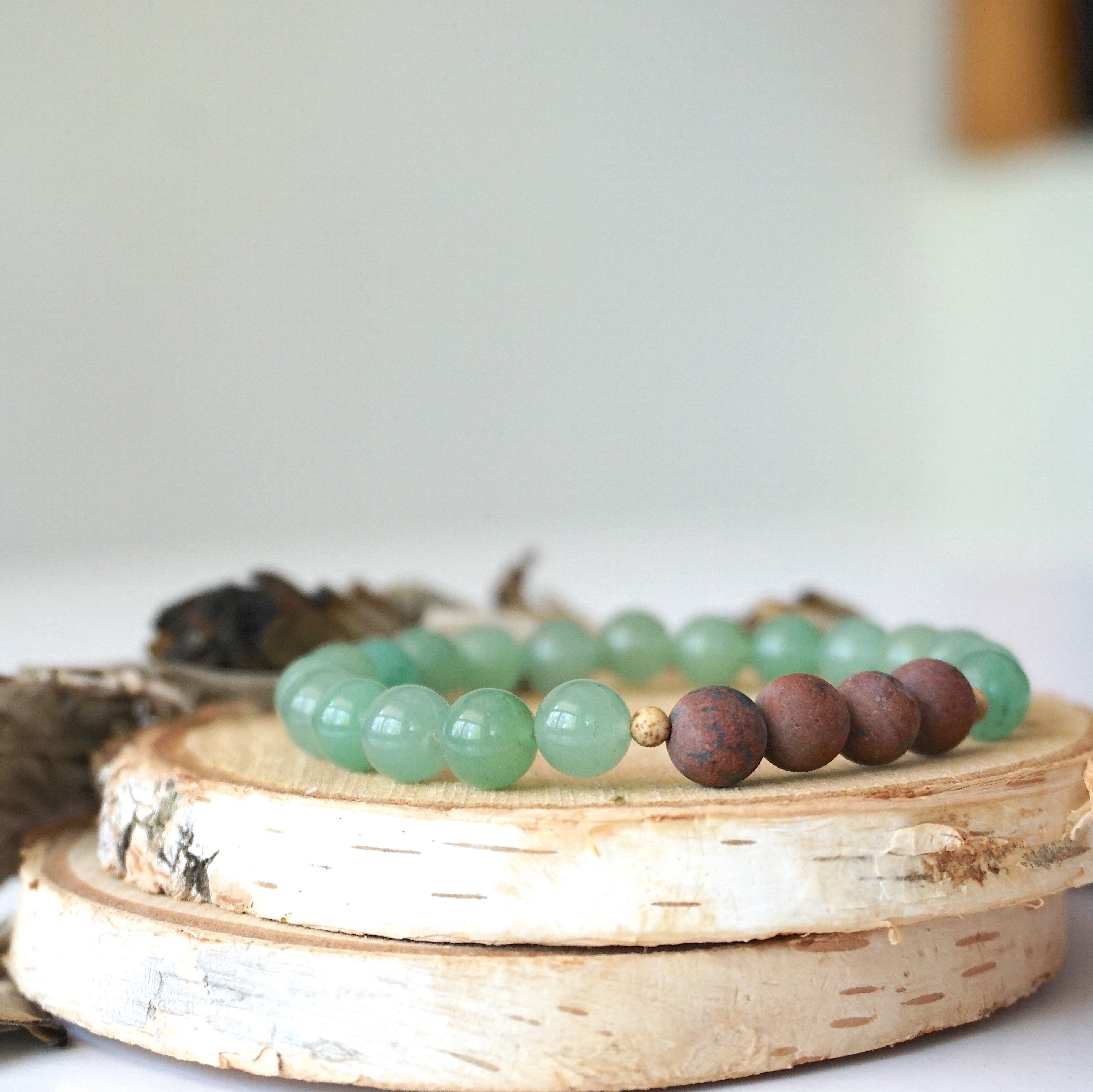 Green Aventurine Healing Crystal Mala Bracelet with Mahogany Obsidian & Agate Beads - Natural Stone Meditation Jewelry for Stress Relief, Chakra Balancing & Spiritual Protection
