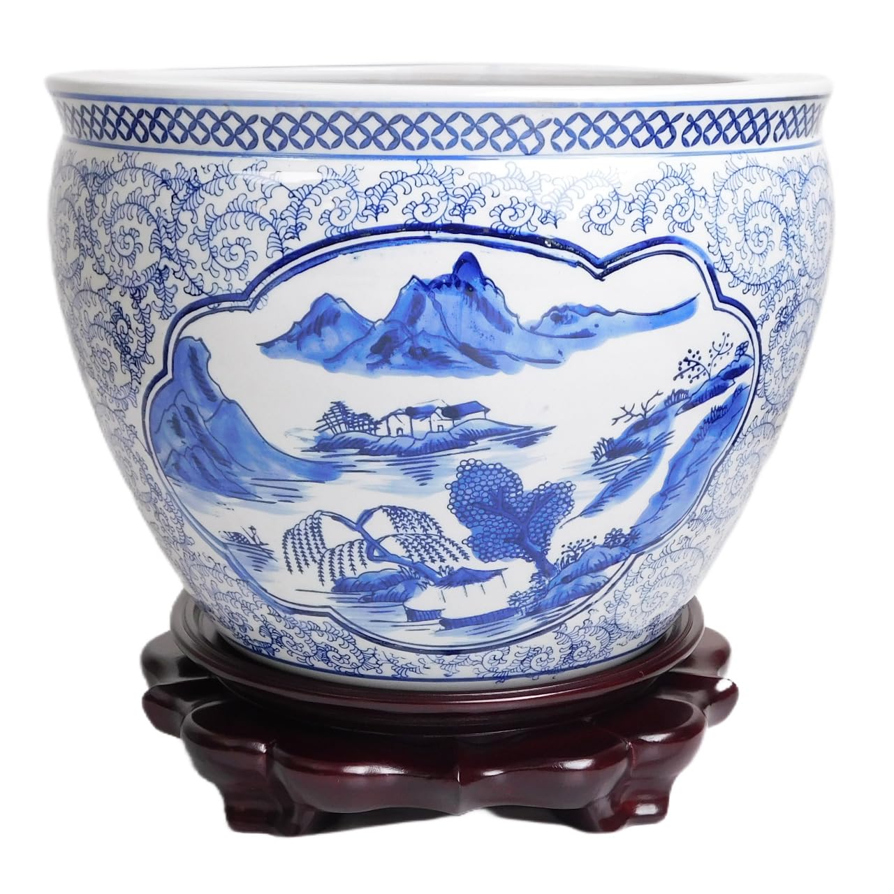 Blue and White Porcelain Garden Pots Hand-Painted Landscape Design - 16