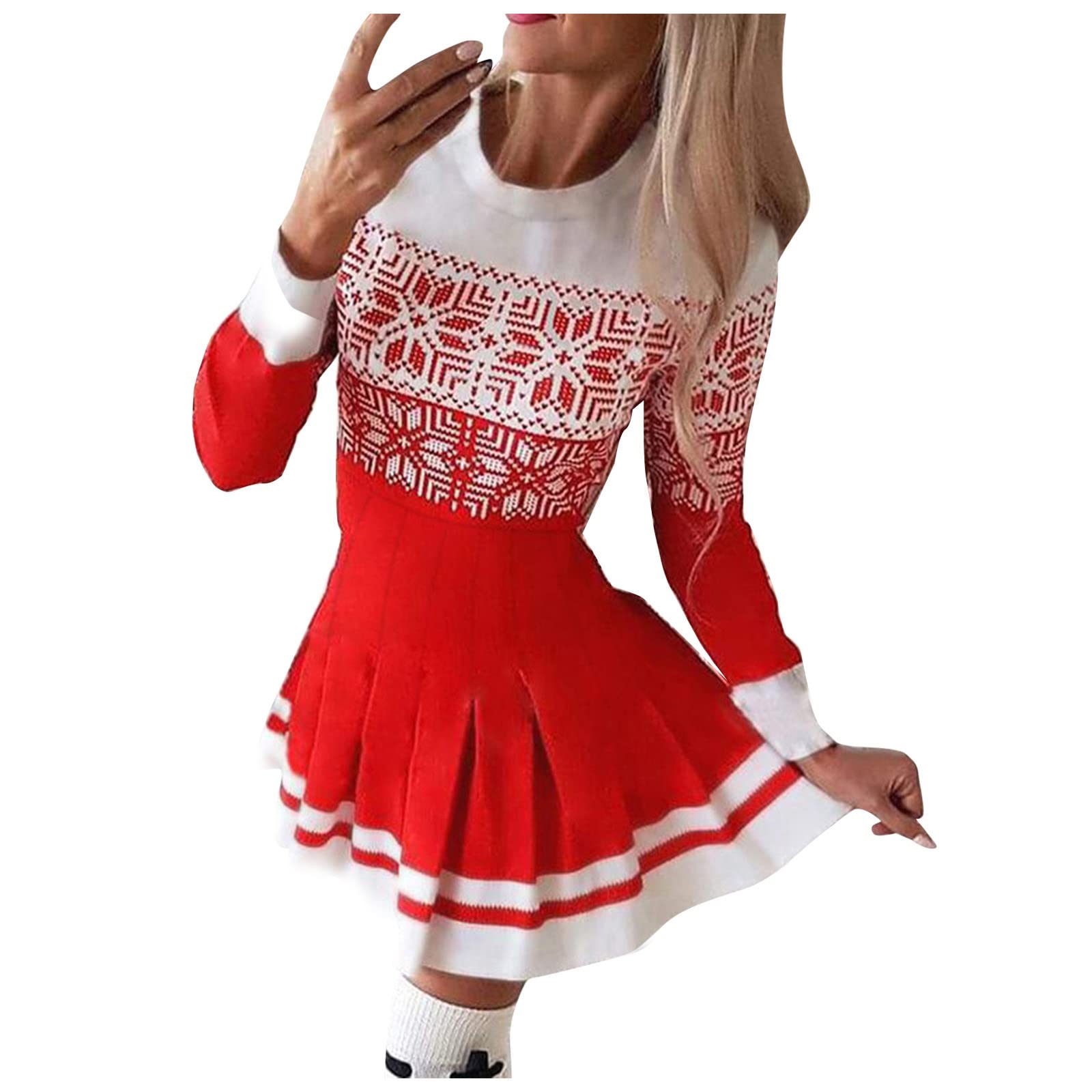 Festive Christmas Sweater Dress for Women - Long Sleeve Santa Claus Printed Bodycon Mini Dress - Holiday Party, Ugly Sweater Contest & Family Gathering Outfit