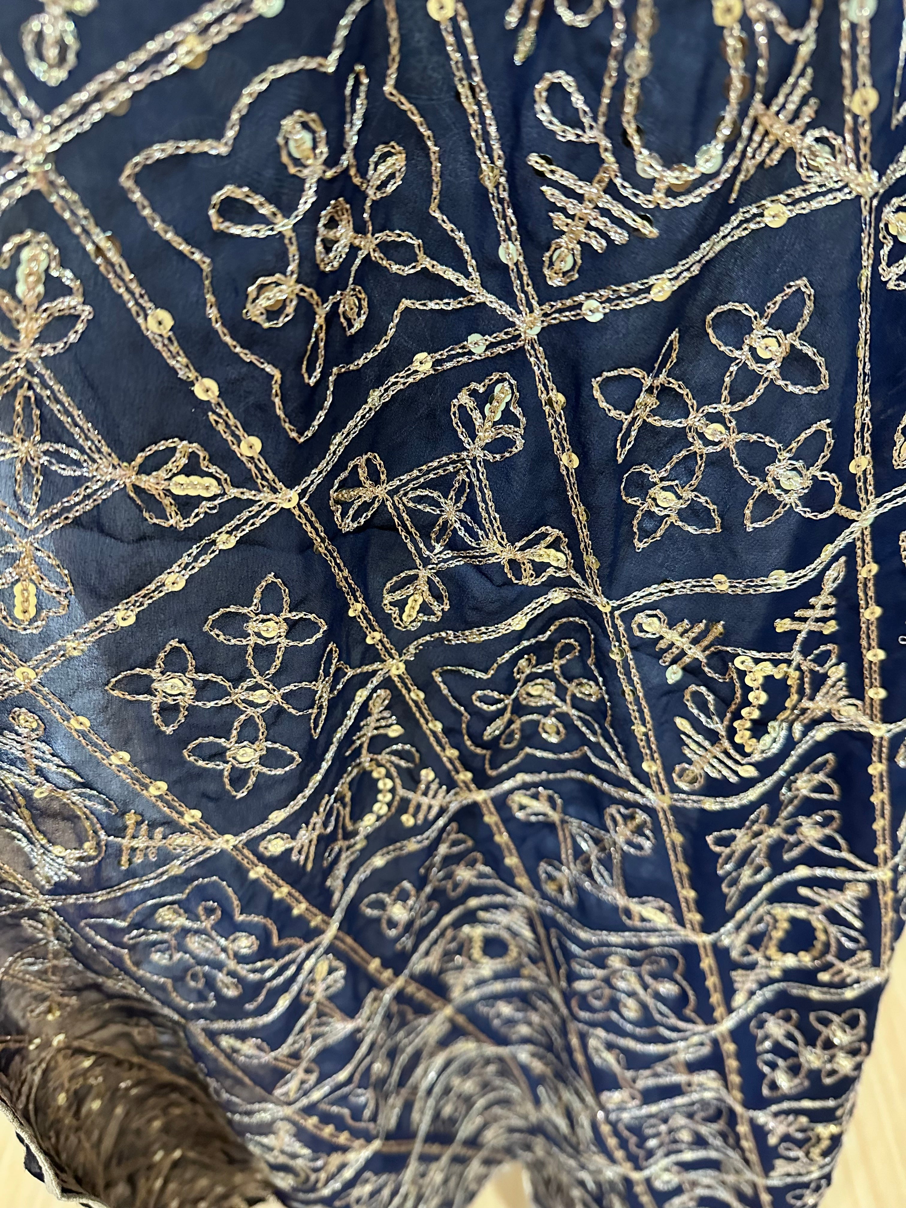 Elegant Black and Gold Embroidered Dupatta Scarf - Perfect for Weddings, Parties & Festive Occasions