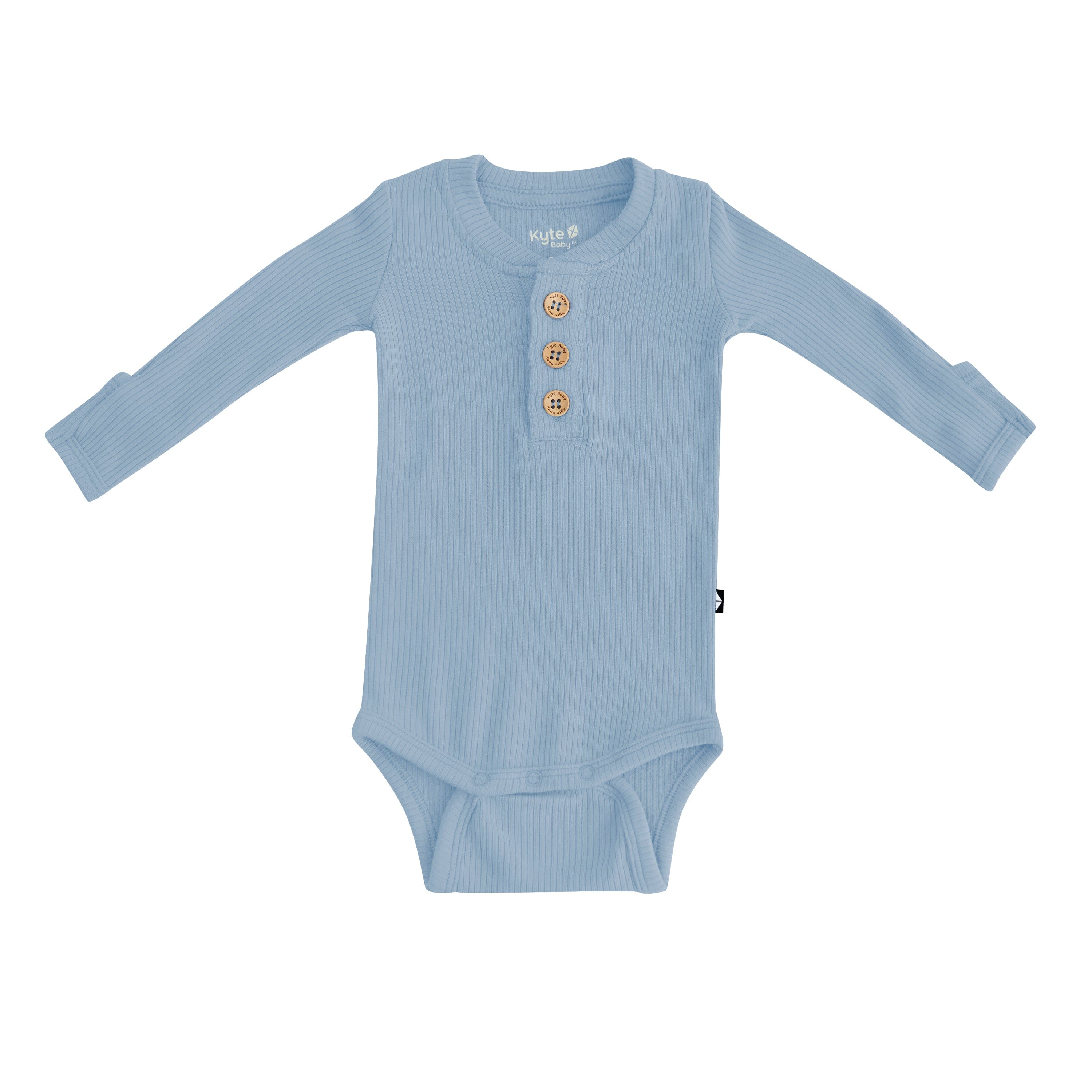 Slate Ribbed Long Sleeve Henley Bodysuit for Women - Comfortable Stretchy Layering Top for Casual Wear & Date Nights