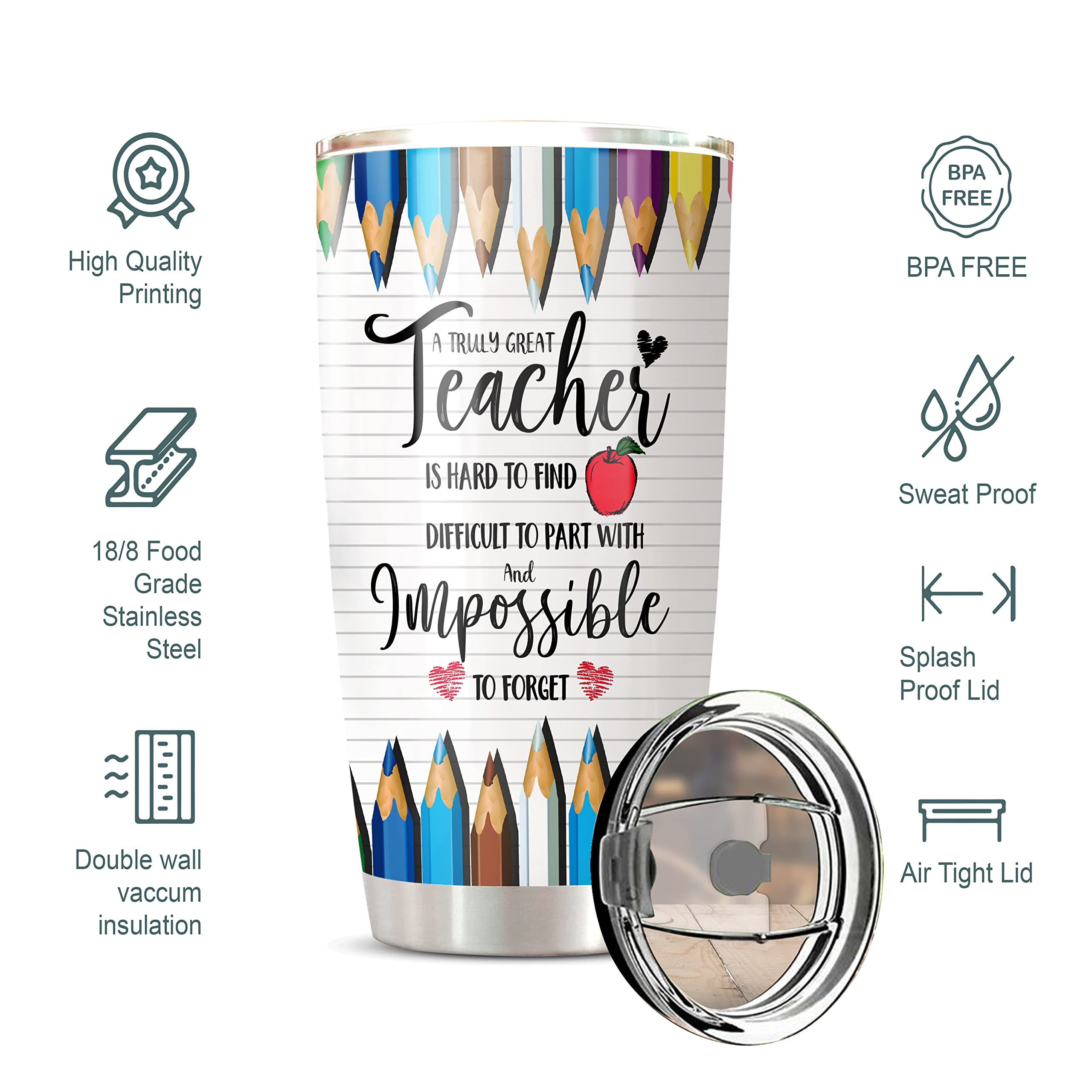 Personalized Teacher Tumbler - Custom Engraved Funny Rainbow Travel Coffee Mug for Women & Men | Insulated Thermos Cup for Hot/Cold Drinks | Great Teacher Appreciation Gift for Classroom, Office & Travel