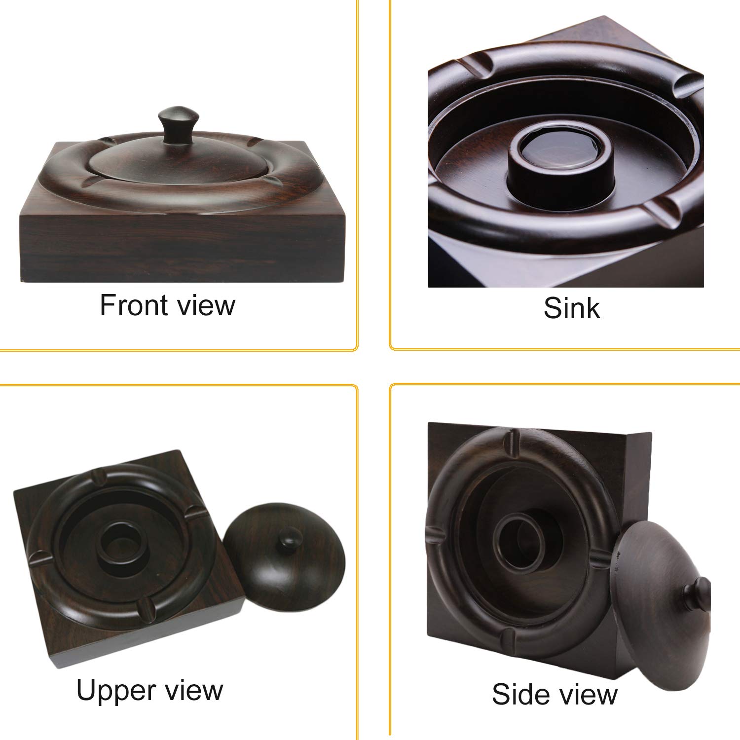RNY Wooden Cigarette Ashtray with Lid - Windproof Cigar Ash Tray for Office, Patio, Home & Restaurant - Indoor & Outdoor Use for Smoking Areas, Balcony, Deck and Garden
