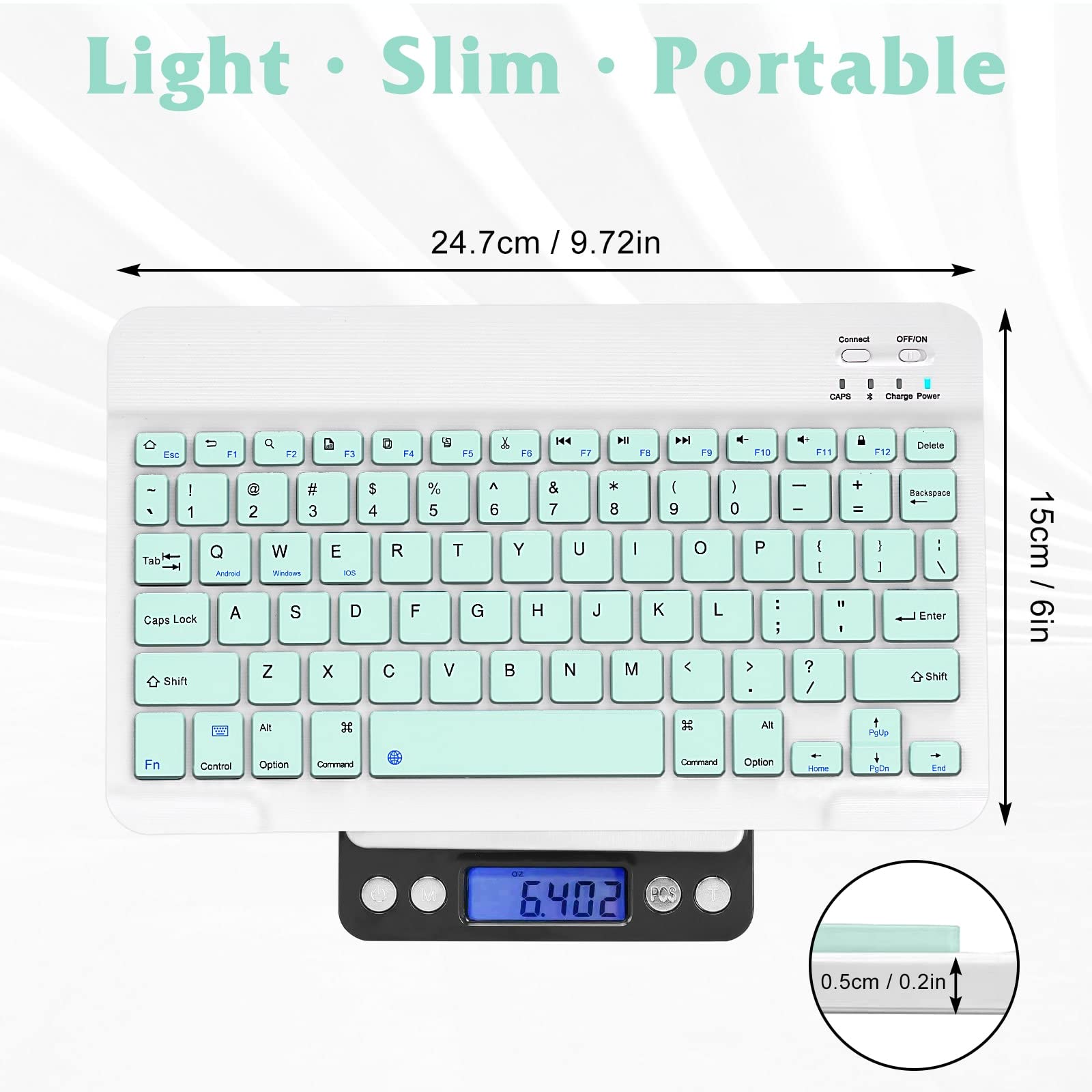 Rechargeable Bluetooth Keyboard and Mouse Combo - Ultra Slim Full-Size Wireless Keyboard with Ergonomic Mouse for Mac, iPad, Tablet, PC, Laptop - Compatible with Honor Magic3 - Teal - Perfect for Office, Home, and Travel Use