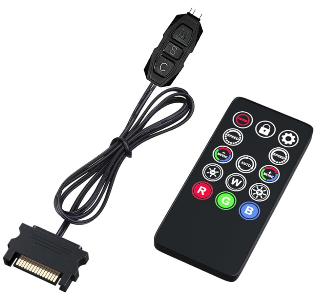 ShakingTank Mini ARGB PC Fan Controller Kit - 14 Key Remote for ARGB Case Fans & LED Strips | RGB Lighting Control Hub for Gaming PC Setup & Custom PC Builds