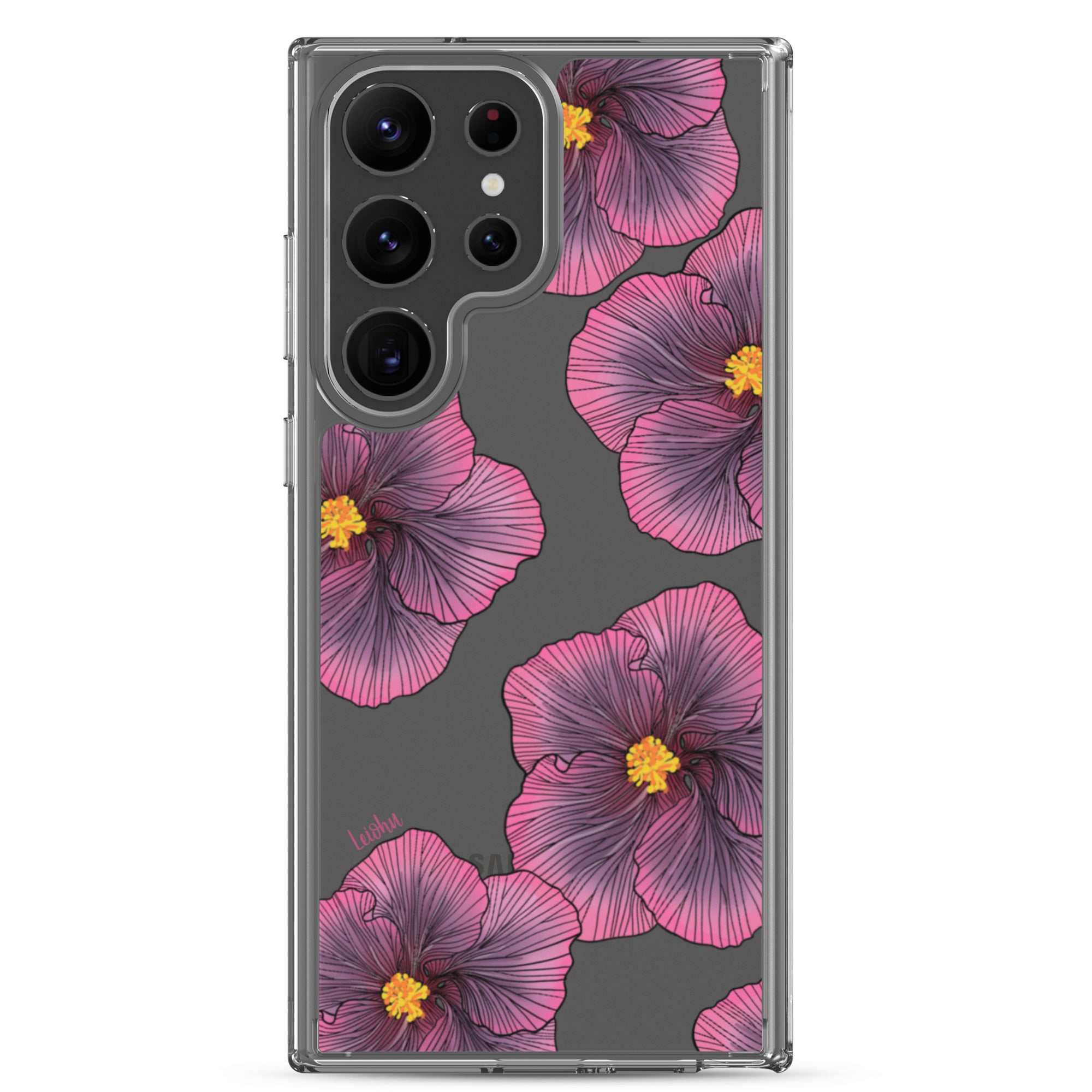 Sunset Hibiscus Clear Phone Case for Samsung Galaxy - Slim Protective Cover with Floral Design for Everyday Use, Work, and Travel