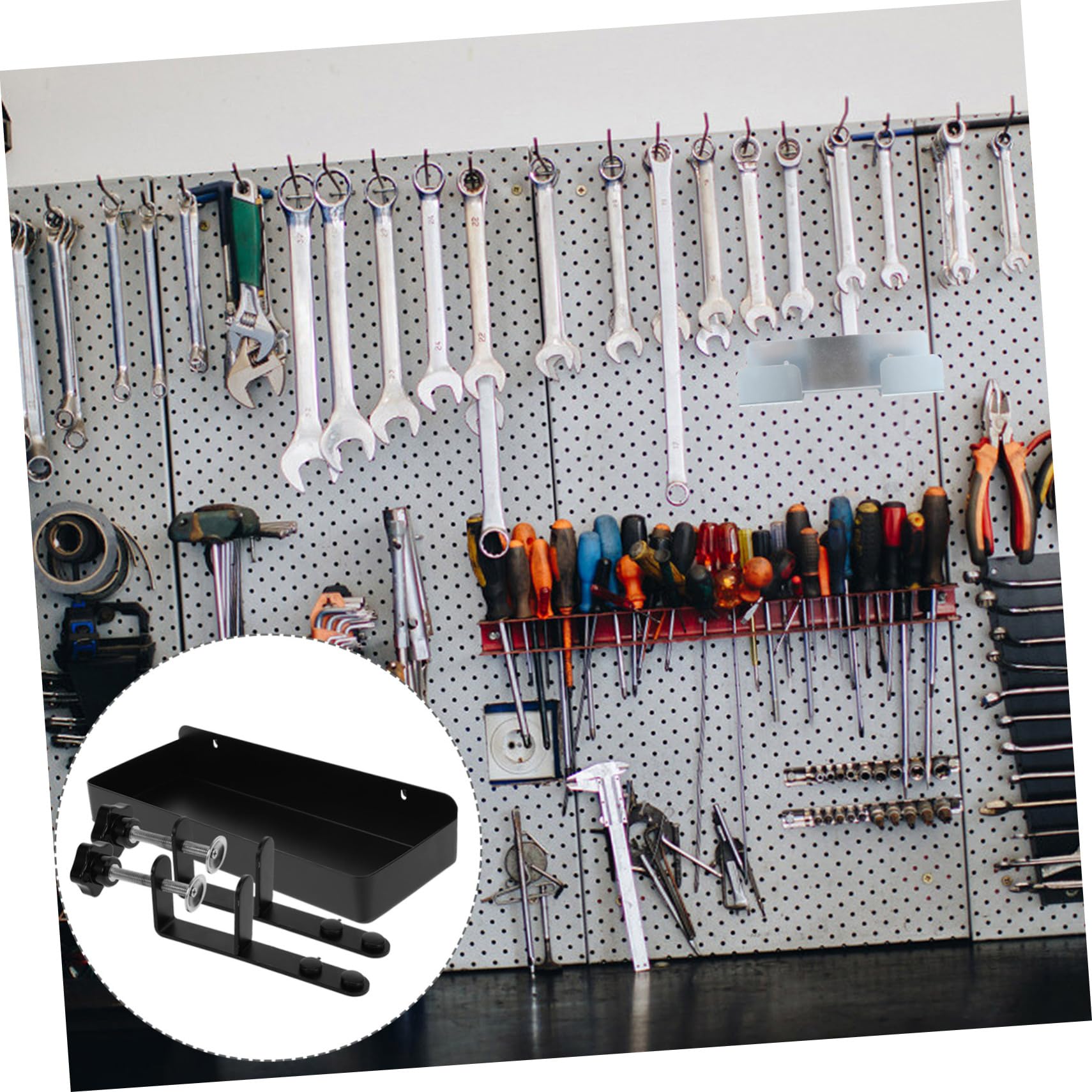 WOONEKY Peg Board Storage Holder - No Drill Wall Organizer for Pantry, Garage & Workshop - 1 Set Pegboard Hooks & Shelves for Home Organization