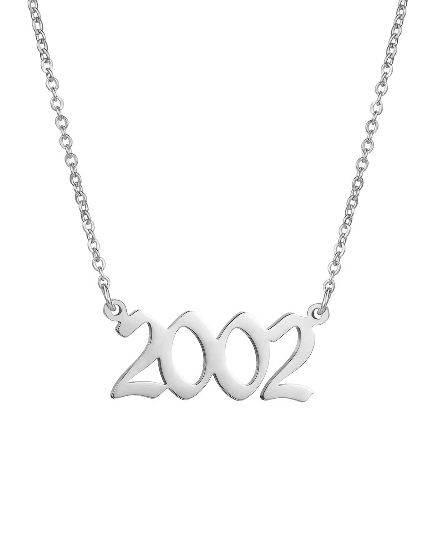 JIAHATE Initial Birth Year Necklace for Women & Men - Stainless Steel Old English Font Pendant with Chain - Personalized Birthday Gift, Friendship Jewelry for Anniversaries & Special Occasions
