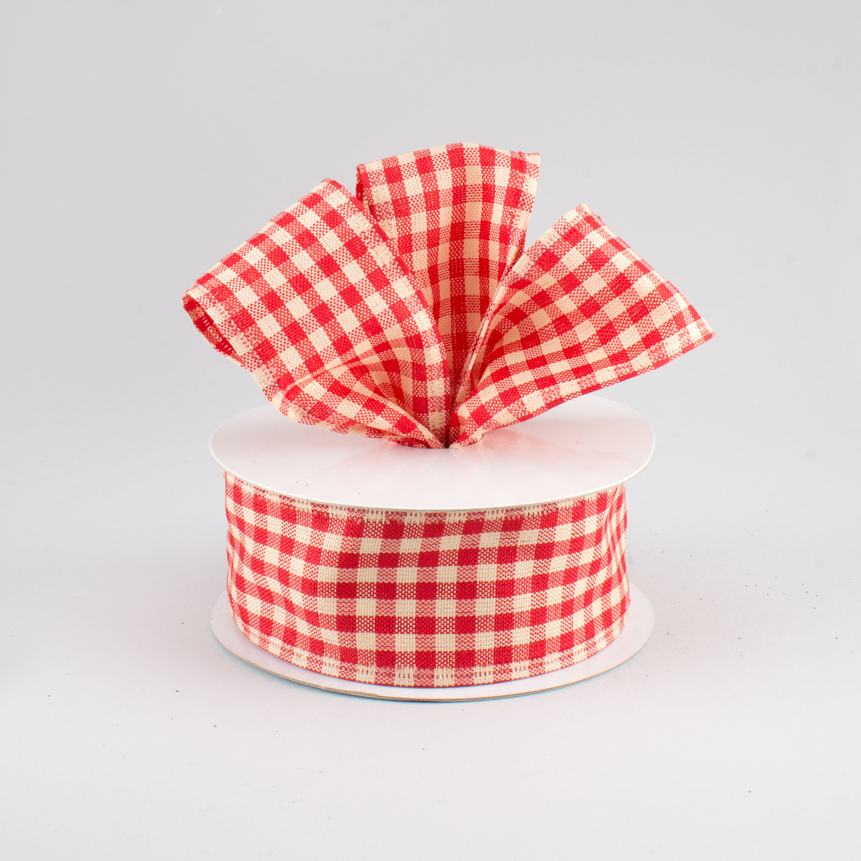 1.5 Inch Primitive Gingham Check Ribbon - Red & Beige Cotton Craft Ribbon (10 Yards) for DIY Gift Wrapping, Scrapbooking, and Home Decor