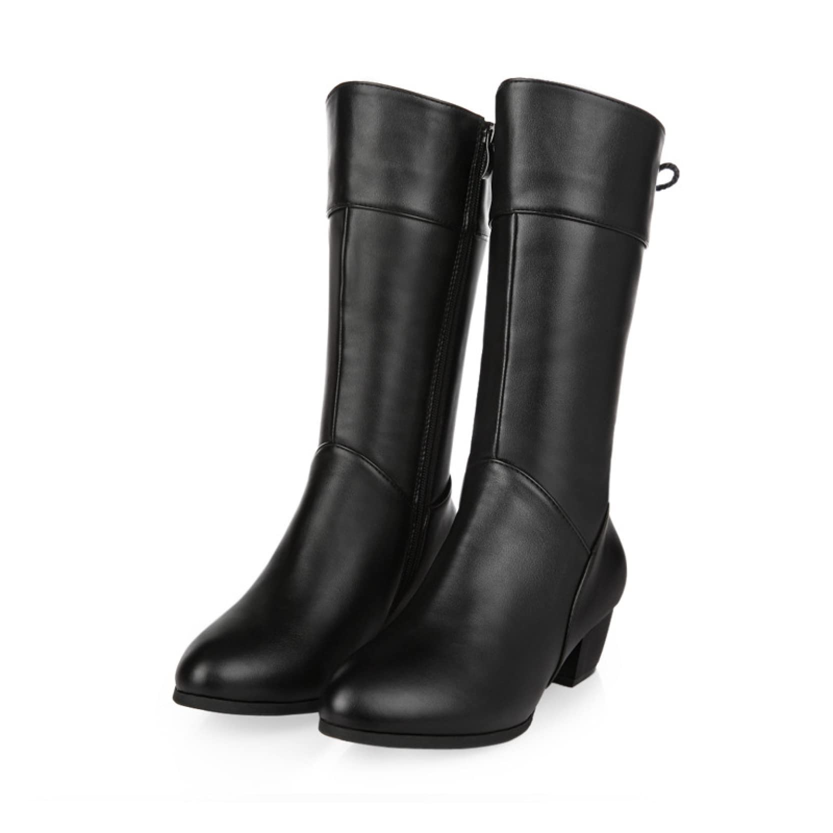 Women's Chunky Block Heel Boots - Side Zipper Mid Calf Dress Booties - Fashion Faux Leather Ankle Boots for Ladies - Perfect for Travel, Work & Night Out