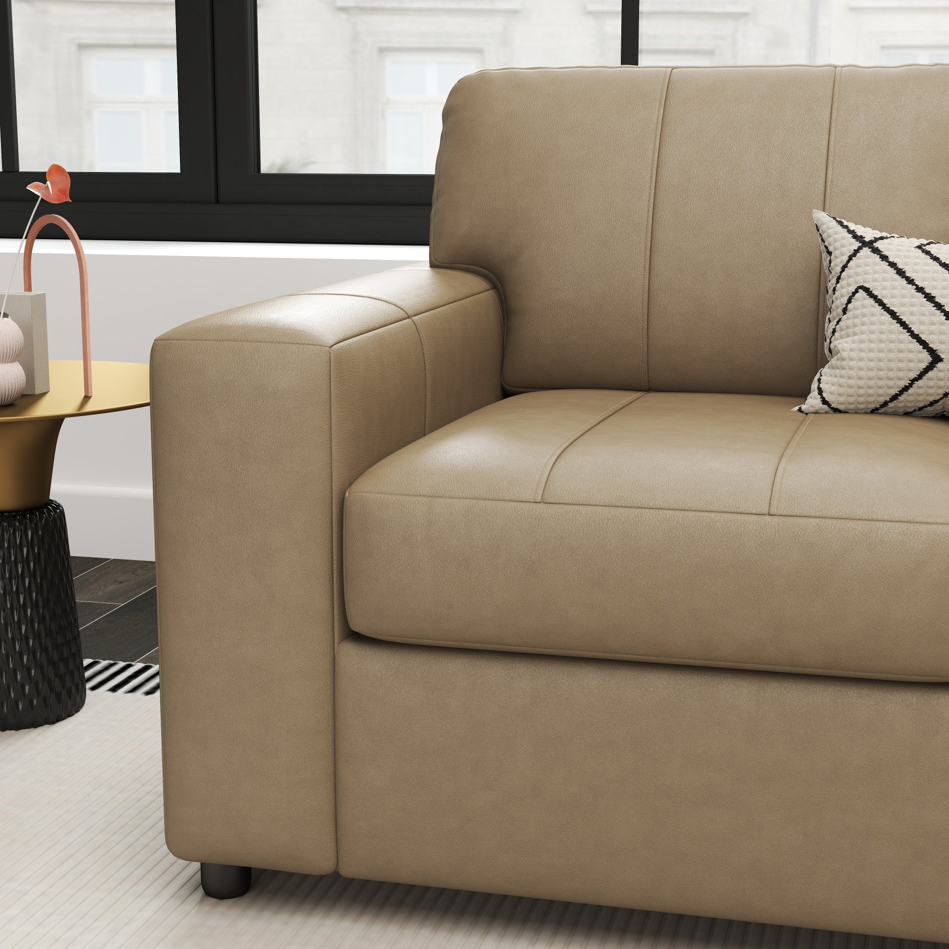 Roundhill Furniture Sakan Genuine Leather Upholstered Loveseat Sofa - Modern Two-Seater for Living Room, Lounge & Office