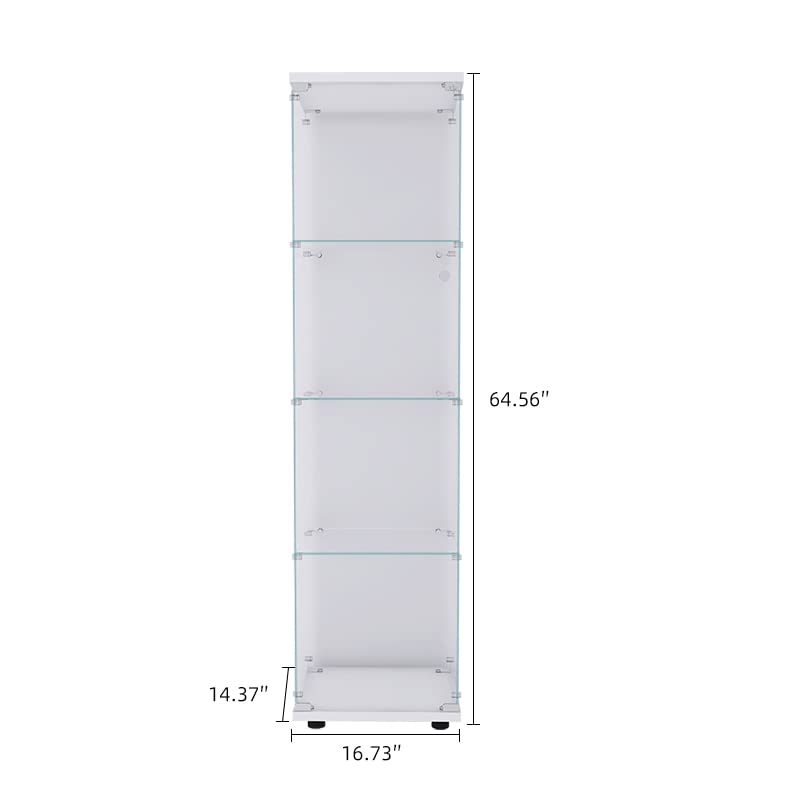 Glass Display Case Cabinet with Glass Doors & Shelves - Wall Mounted Curio Cabinet, Corner Bookcase & Glass Bookshelf Storage for Living Room, Bedroom, Office (White) - Perfect for Showcasing Collectibles, Books & Decorative Items