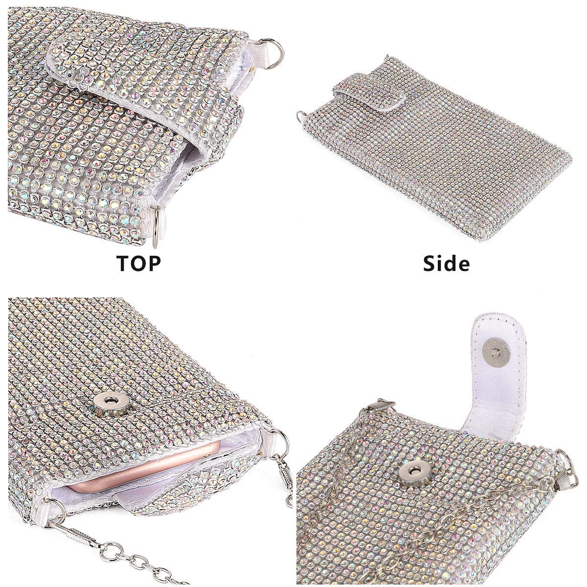 Sparkly Mini Evening Handbag for Women - Glitter Crystal Diamante Clutch Purse with Metal Mesh, Crossbody Phone Wallet (Perfect for Parties, Weddings & Night Out)