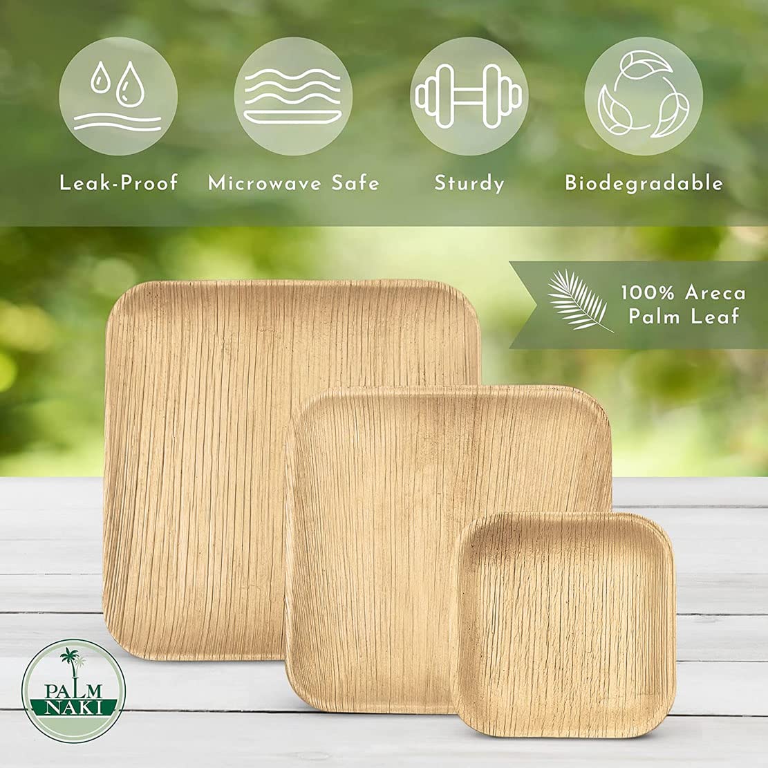 Eco-Friendly Palm Leaf Plates 10-Inch Square - 40 Pack Sustainable Compostable Tableware for Parties, Picnics & Events - Bamboo Style Decorative Disposable Plates