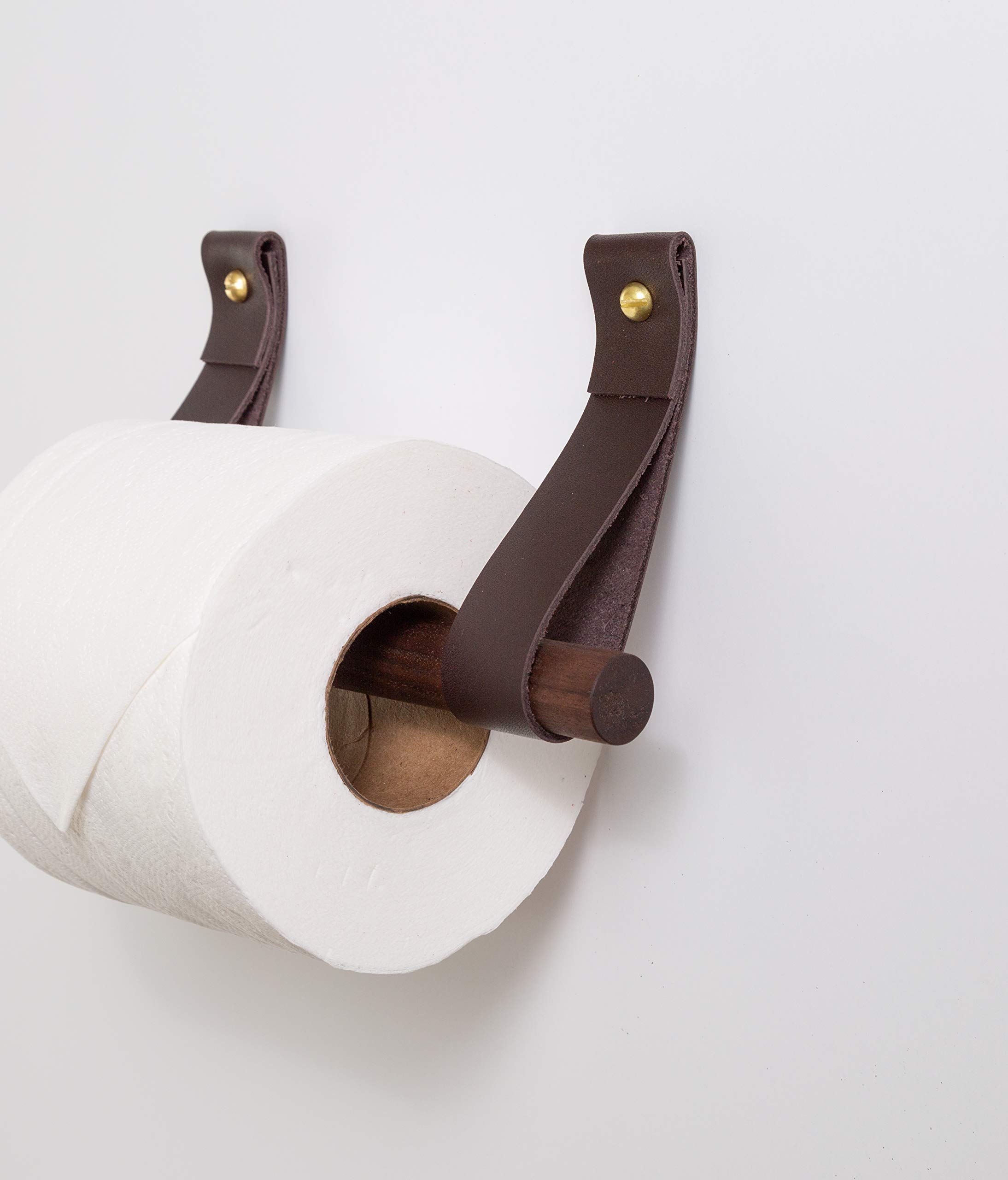 KEYAIIRA - Wall Mounted Toilet Paper Holder Kit with Leather Hooks & Wooden Dowel - Farmhouse Bathroom Decor, Scandinavian Style Bath Accessories - Perfect for Rustic, Modern, and Minimalist Bathroom Designs