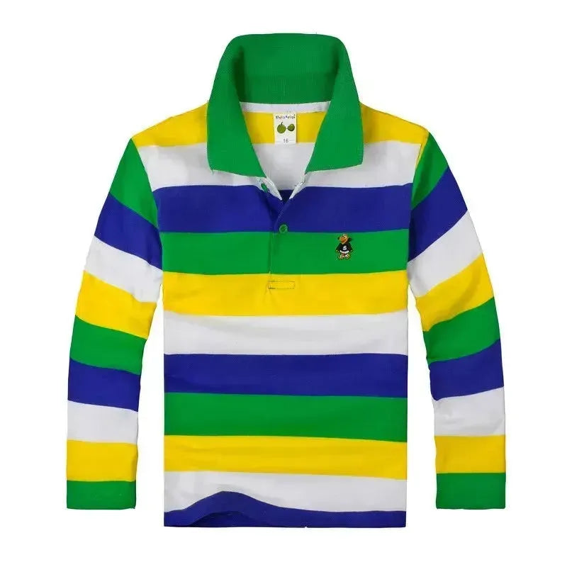 Kids Striped Polyester Polo Shirt - Comfortable & Stylish Casual Wear for School, Playdates & Family Outings