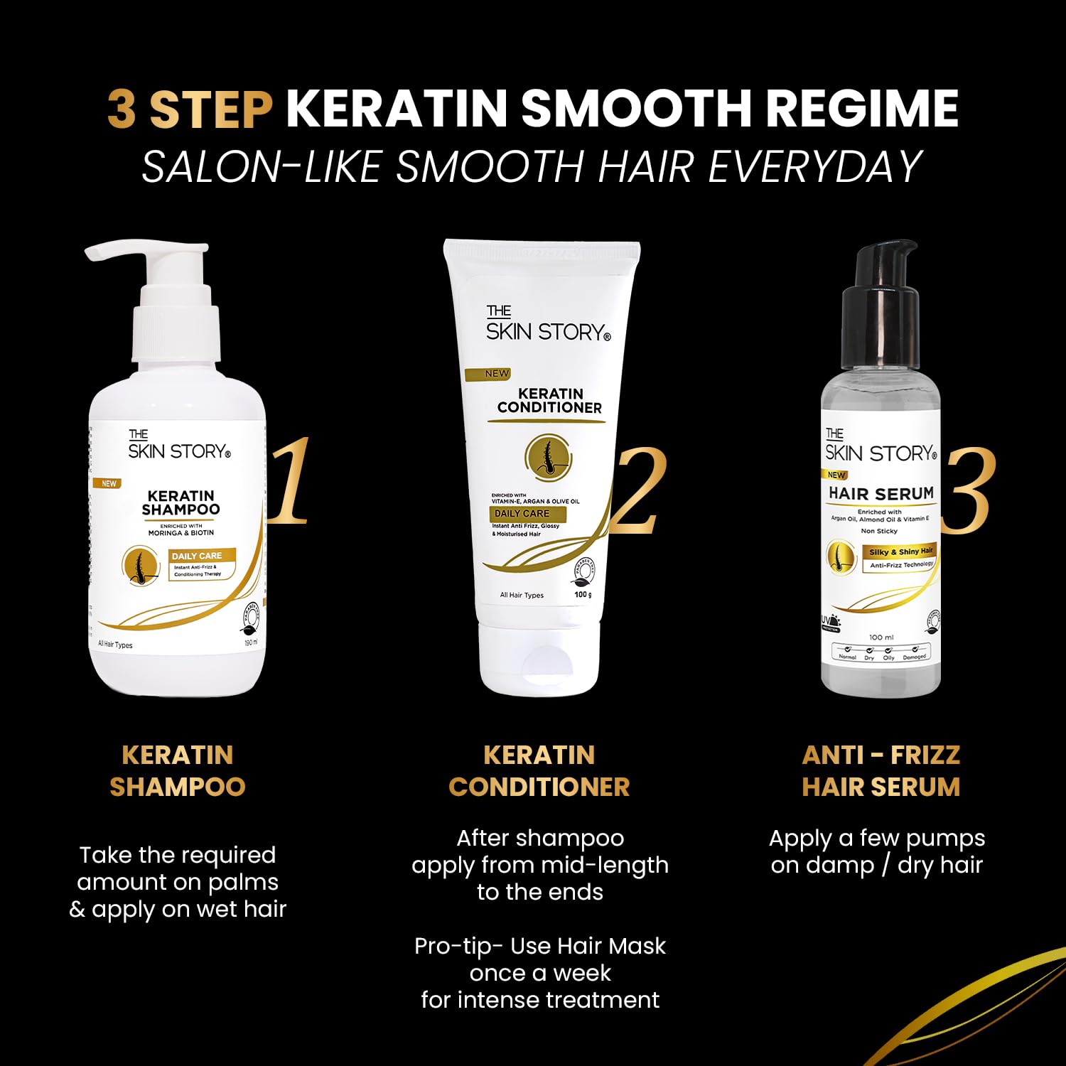 The Skin Story Keratin Hair Conditioner - Sulfate & Paraben Free, Enriched with Vitamin E, Argan Oil & Olive Oil for Smooth, Frizz-Free Hair | Repairs Split Ends & Damaged Hair | Shine Boosting Formula for Women & Men | 100g | Perfect for Daily Hair Care & Salon-Quality Results at Home