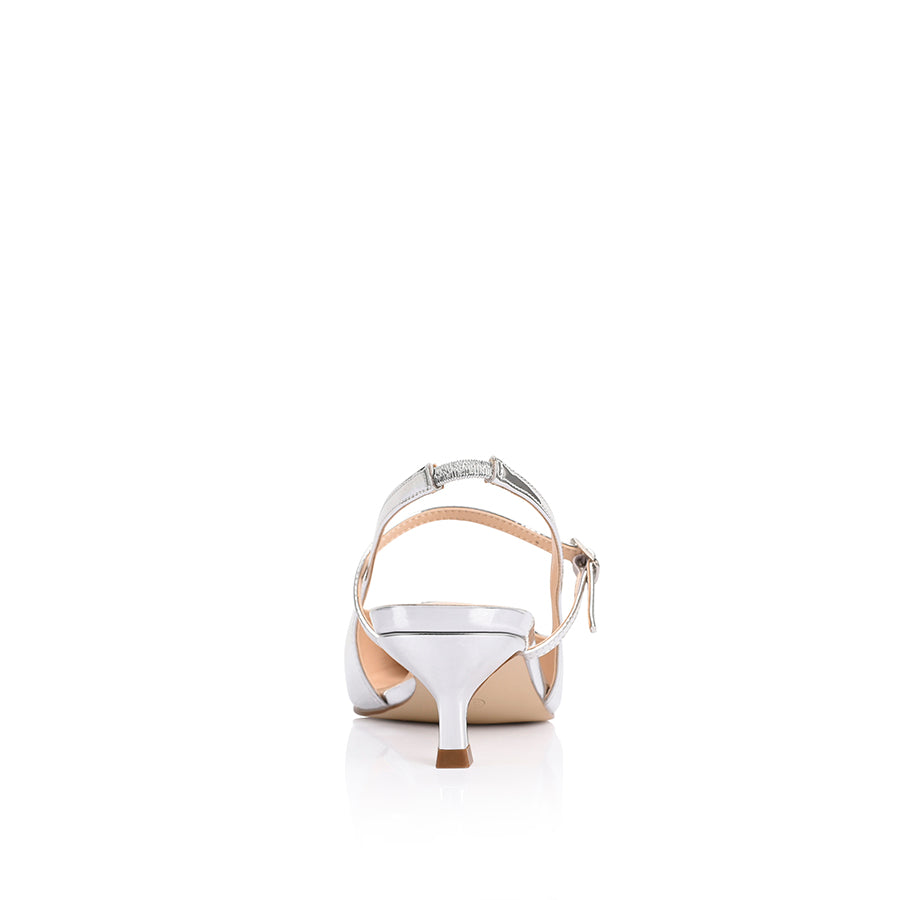 Luce Slingback Kitten Heels - Women's Comfortable Low Heel Dress Shoes in Shiny Silver Mirror Finish | Perfect for Weddings, Parties & Office Wear