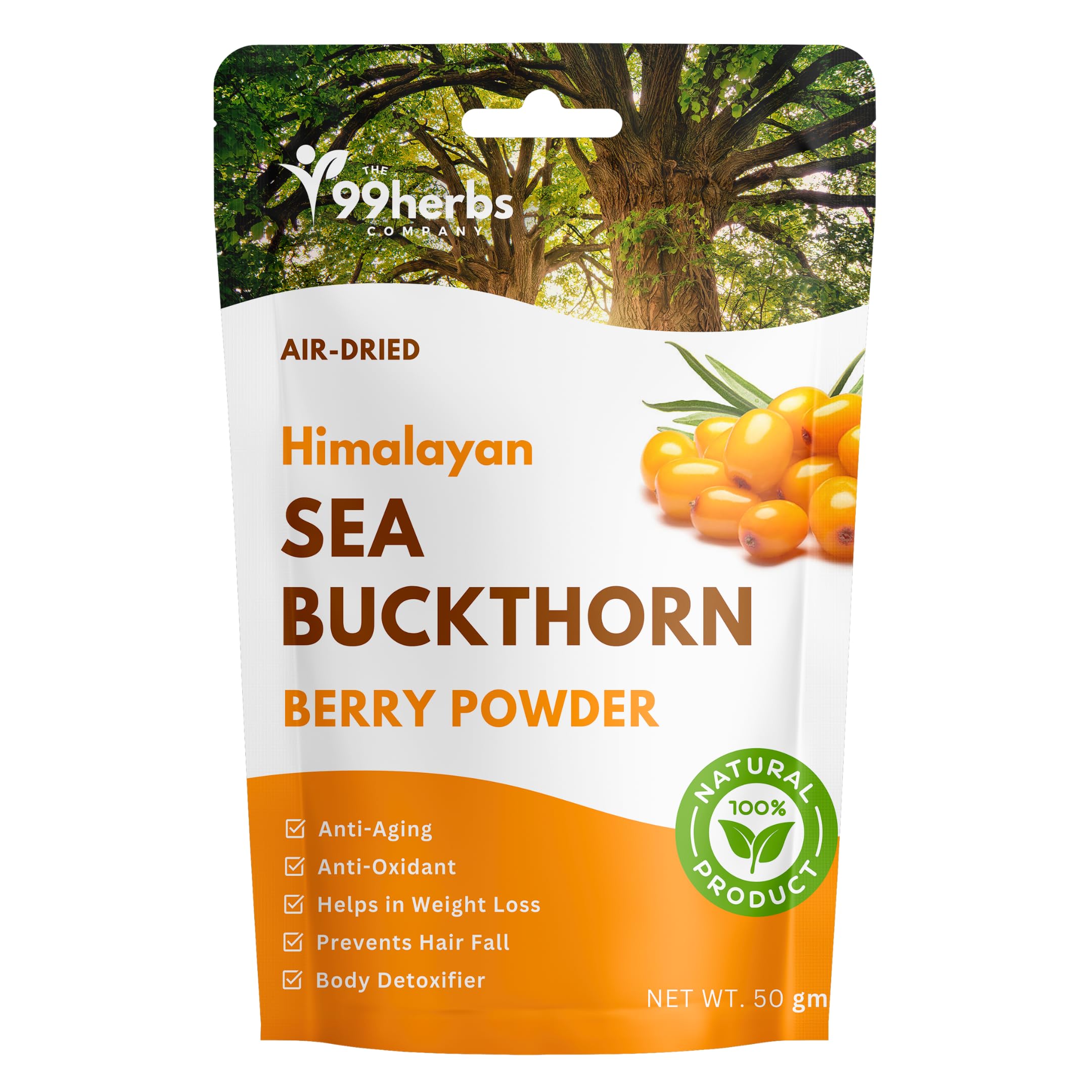 Organic Himalayan Sea Buckthorn Berry Powder - Rich in Omega 3 6 7 9 & Vitamin C E - Natural Superfood for Immune Support & Skin Health - 50g Premium Dry Powder for Smoothies, Teas & Wellness Recipes