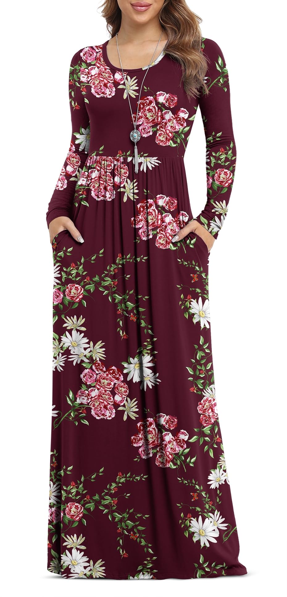 VIISHOW Women's Long Sleeve Maxi Dress - Loose Fit Plain Casual Dress with Pockets | Elegant Everyday Wear, Beach Cover Up & Vacation Outfit