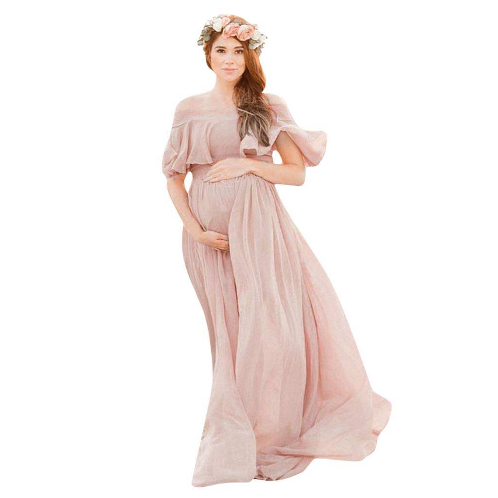 Maternity Beach Dress for Women - Ruffled Sleeve Solid Pregnancy Photo Shoot Dress for Maternity Photography, Beach Vacation & Baby Shower Events
