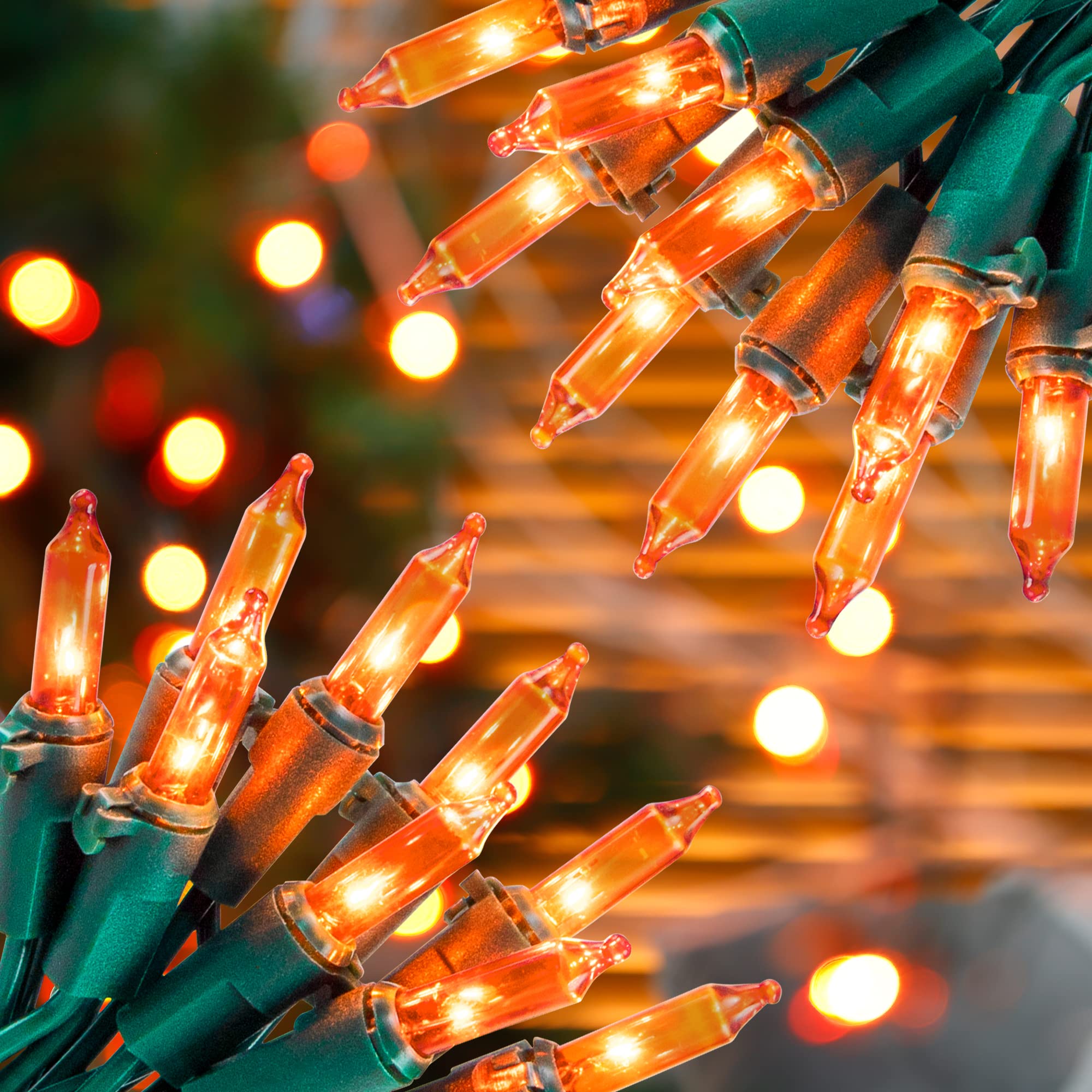 2-Pack 13ft Orange Halloween String Lights - 50 LED Waterproof Fall Lights with Green Wire, UL Certified 120V Plug - Perfect for Spooky Party Decor, Thanksgiving, Outdoor & Indoor Halloween Lighting