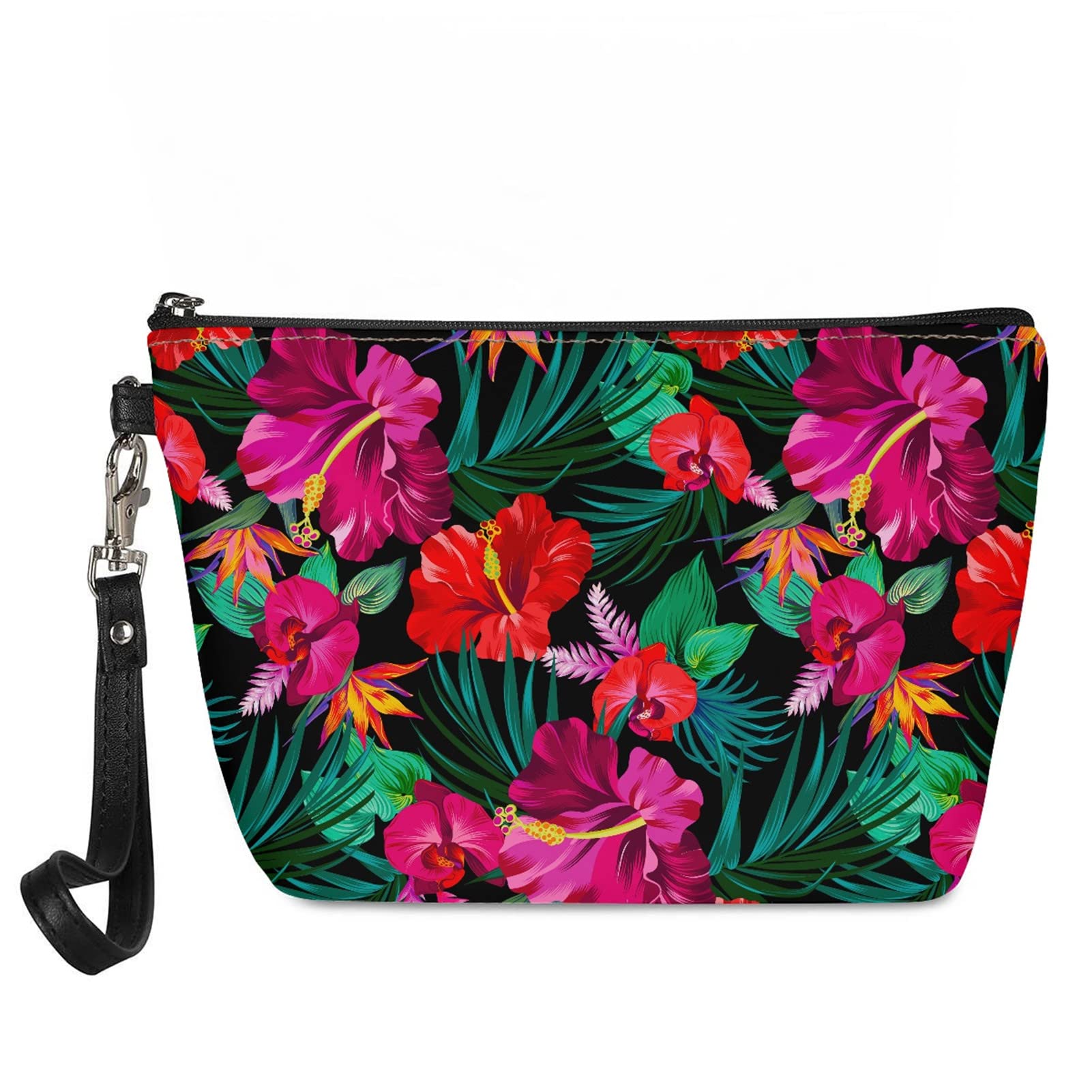 Hawaii Floral Print Travel Cosmetic Bag for Women - Large Fashion Makeup Organizer with Zipper Pouch - Perfect for Vacations, Beach Trips & Daily Essentials Storage