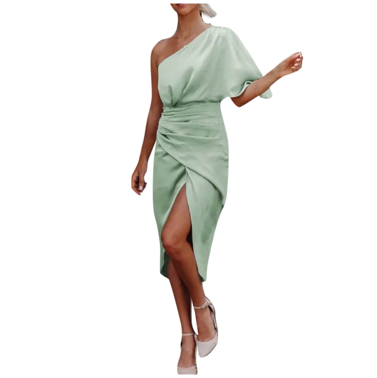 Elegant One Shoulder Slit Summer Dress for Women - Sexy Side Split Formal Gown for Wedding Guest & Party Occasions | Perfect for Cocktail Events, Beach Vacations and Evening Soirees