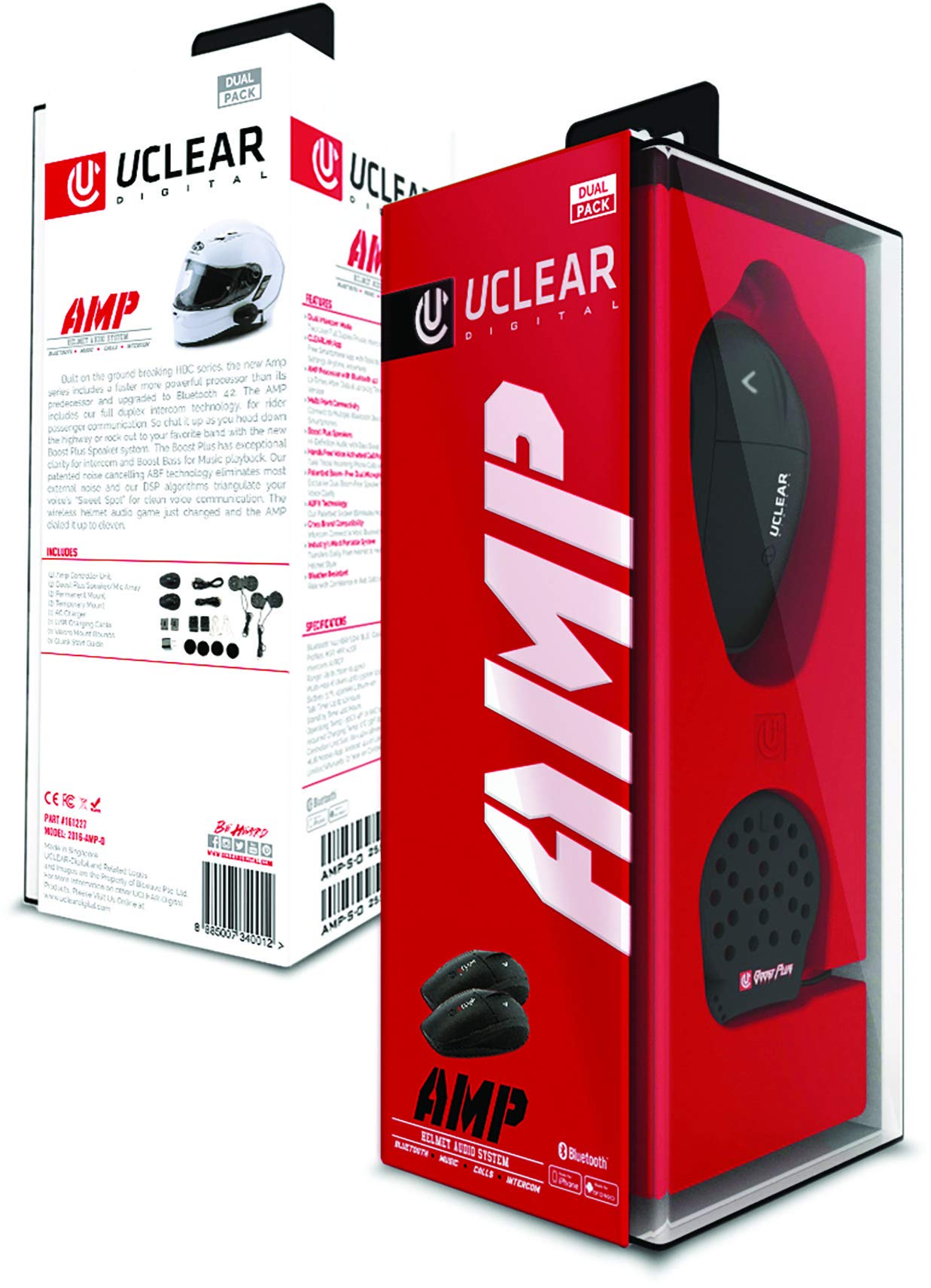 UClear AMP Helmet Audio System - Dual Bluetooth Motorcycle Headset for Hands-Free Communication & Music - Perfect for Riding, Skiing, and Outdoor Adventures