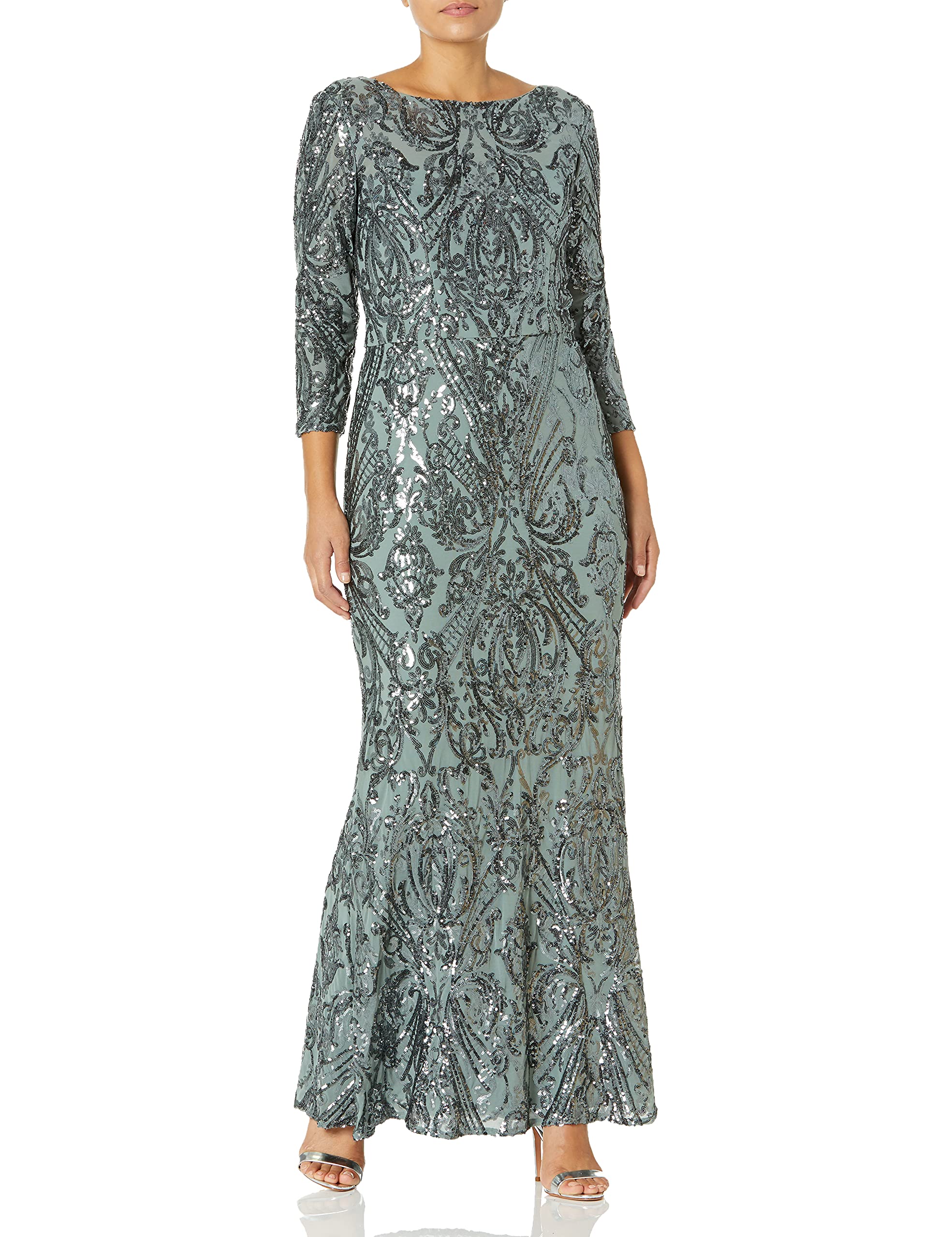 Cachet Women's Long Sleeve Sequin Party Dress - Elegant Evening Gown for Prom, Cocktail, Wedding & Special Occasions