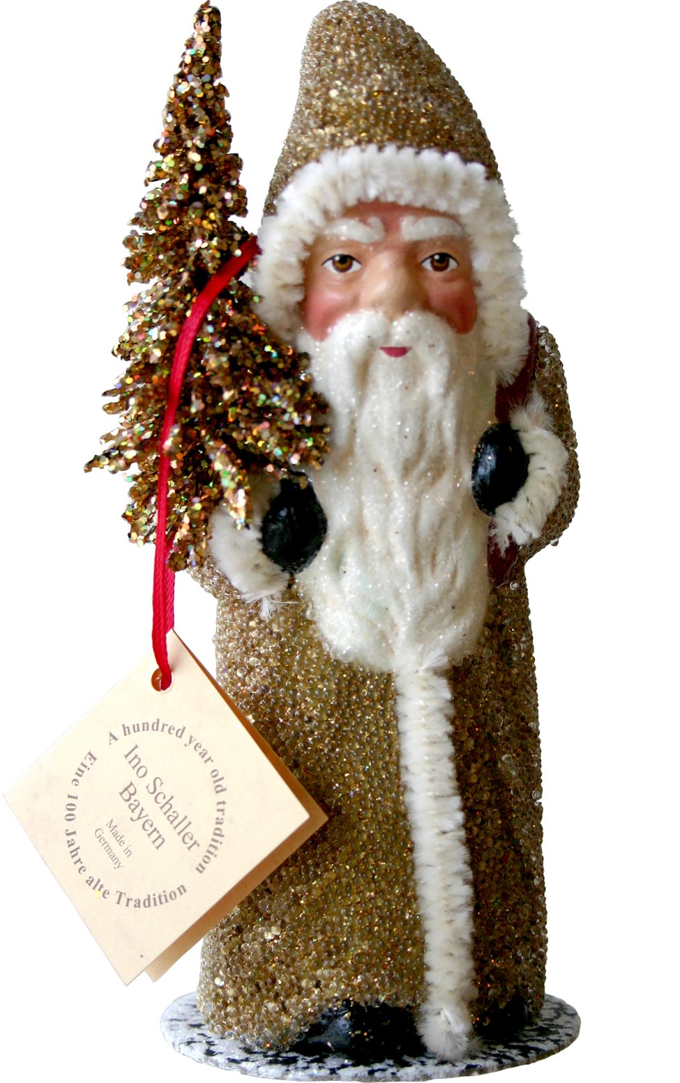Alexander Taron Importer 91712 Santa Claus Paper Mache Candy Container with Gold Coat & Tree - Perfect for Christmas Party Favors, Holiday Decorations & Gift Giving