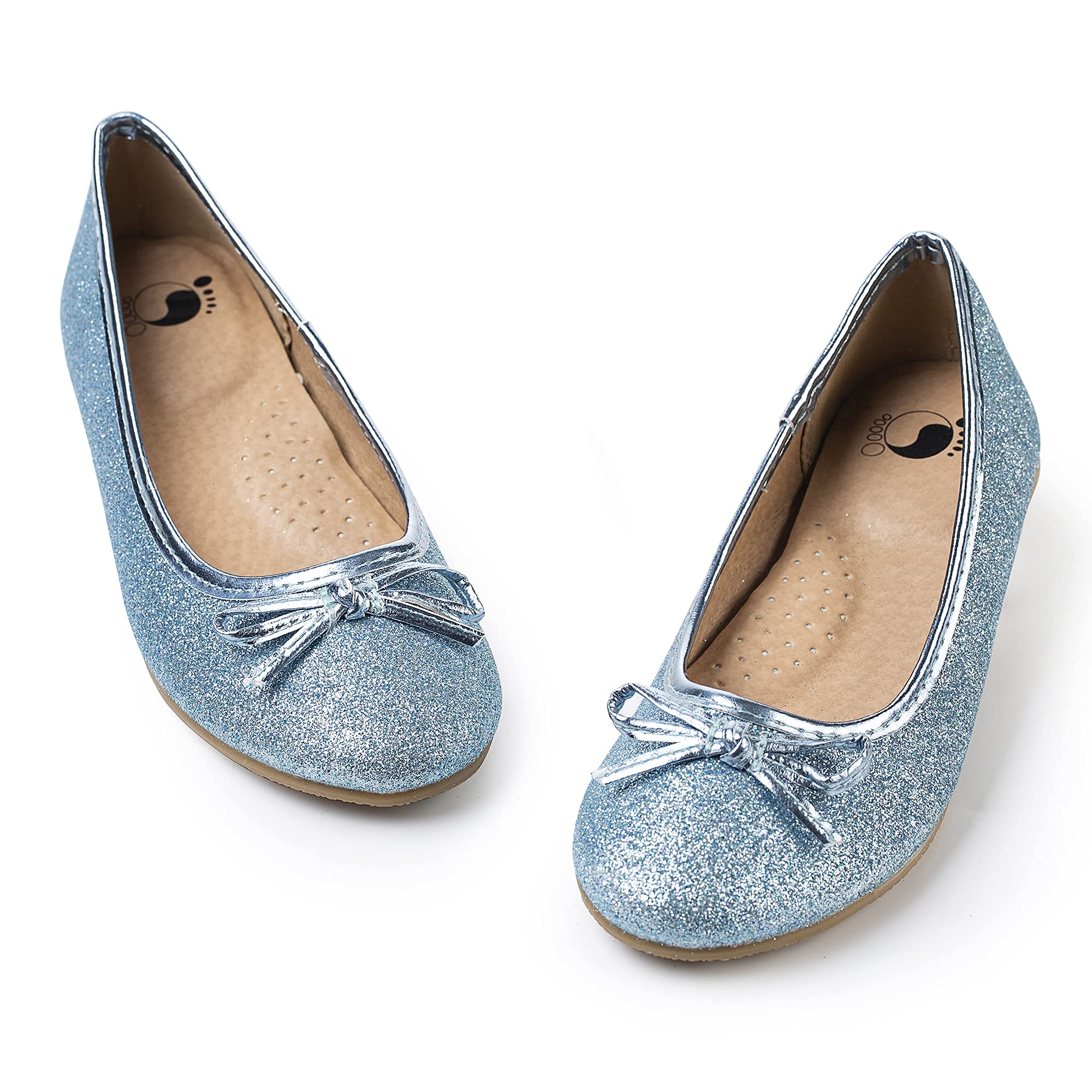 FITORY Girls Glitter Mary Jane Ballet Flats - Slip-On Dress Shoes with Bow for Toddler, Little Kid & Big Kid | Perfect for School, Parties & Special Occasions