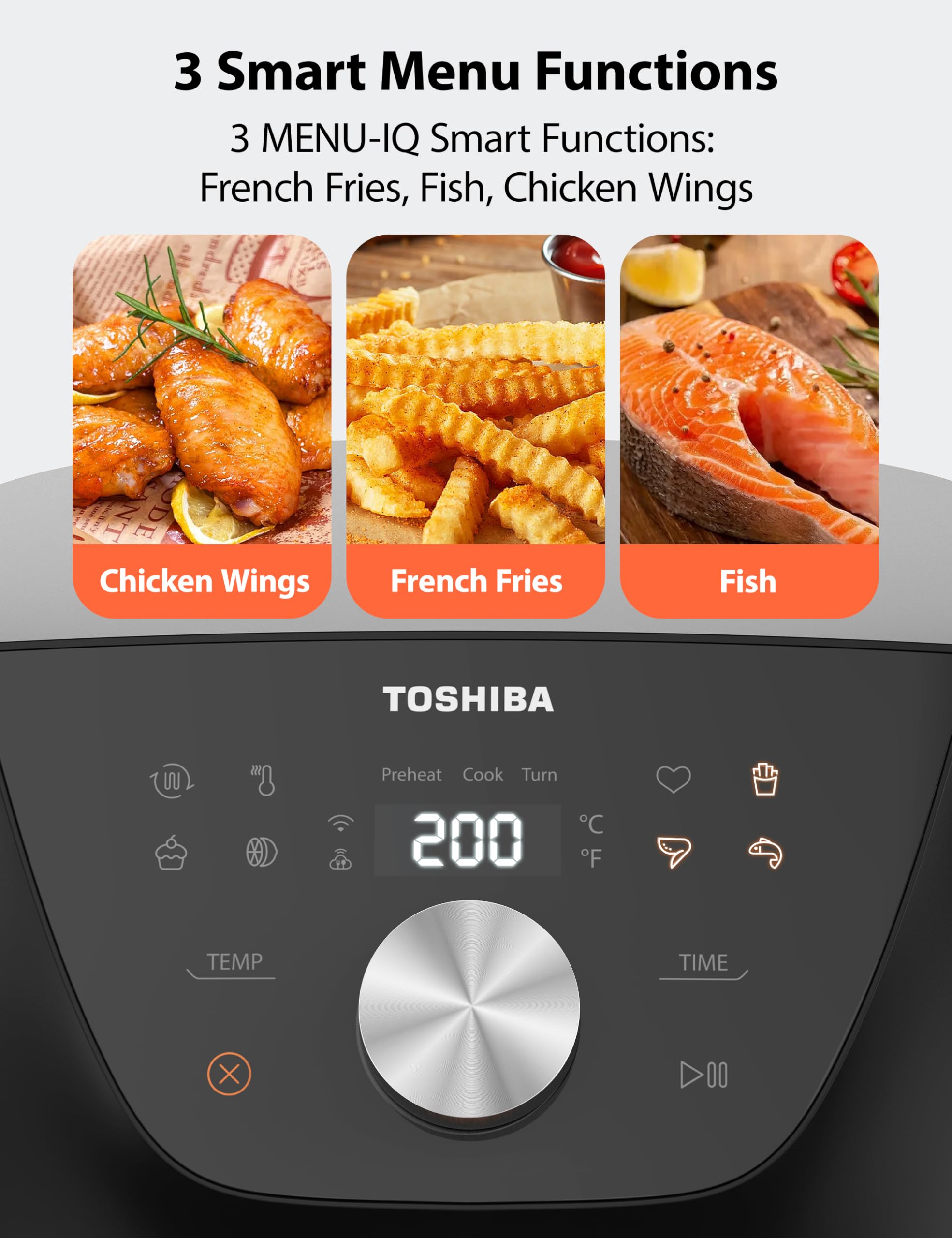 Toshiba 5.5QT Air Fryer with Heat-Q Technology - 8 Preset Menus, Menu-IQ Function & 1°F Precision for Healthier 90% Less Oil Cooking | Perfect for Quick Family Meals, Snacks & Healthy Lifestyle | Double-Sided Handles for Easy Handling
