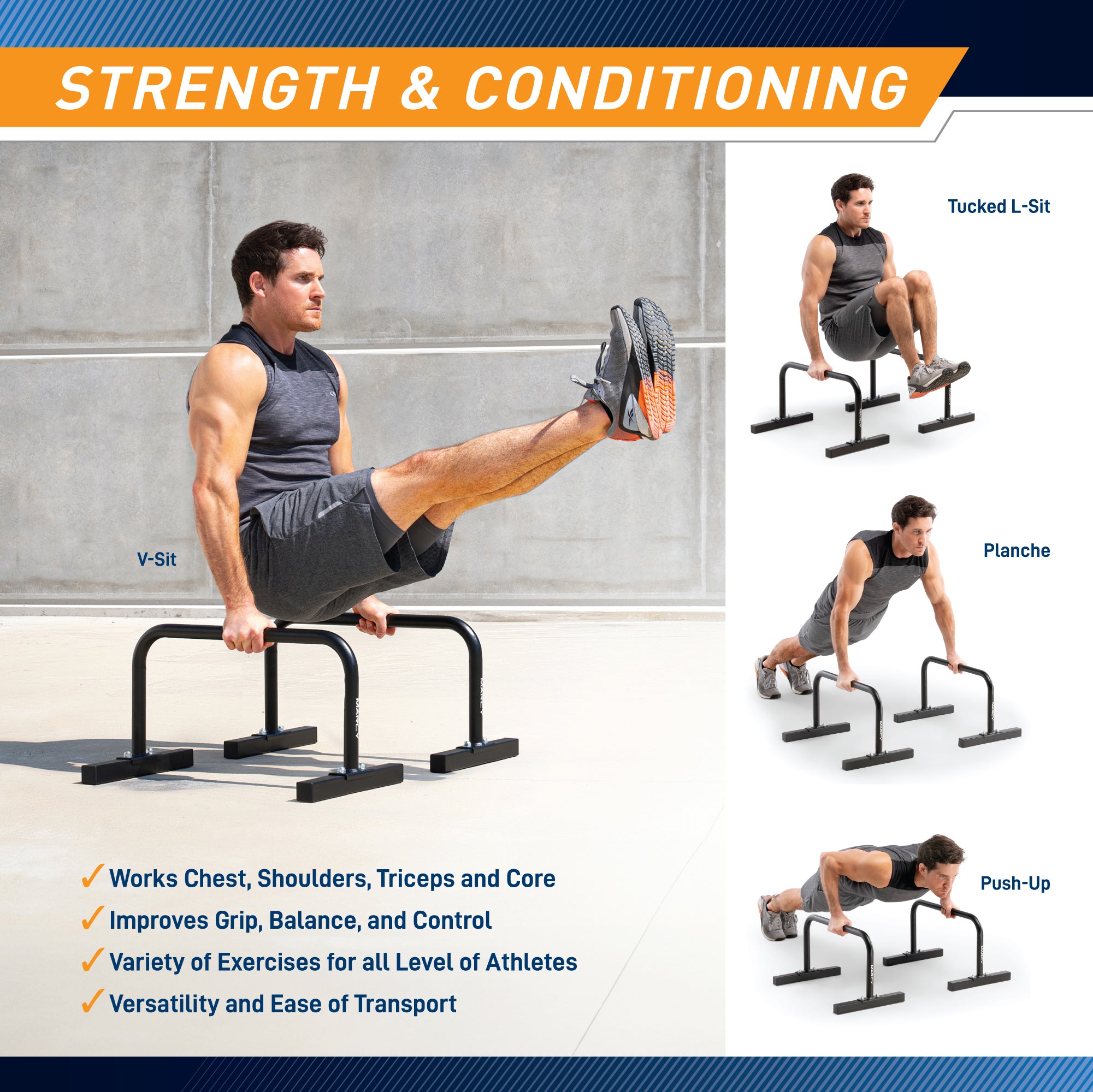Marcy Parallette Bars for CrossFit & Calisthenics - Adjustable Height ACC 0333 PARA - Perfect for Home Gym, Street Workout & Gymnastics Training