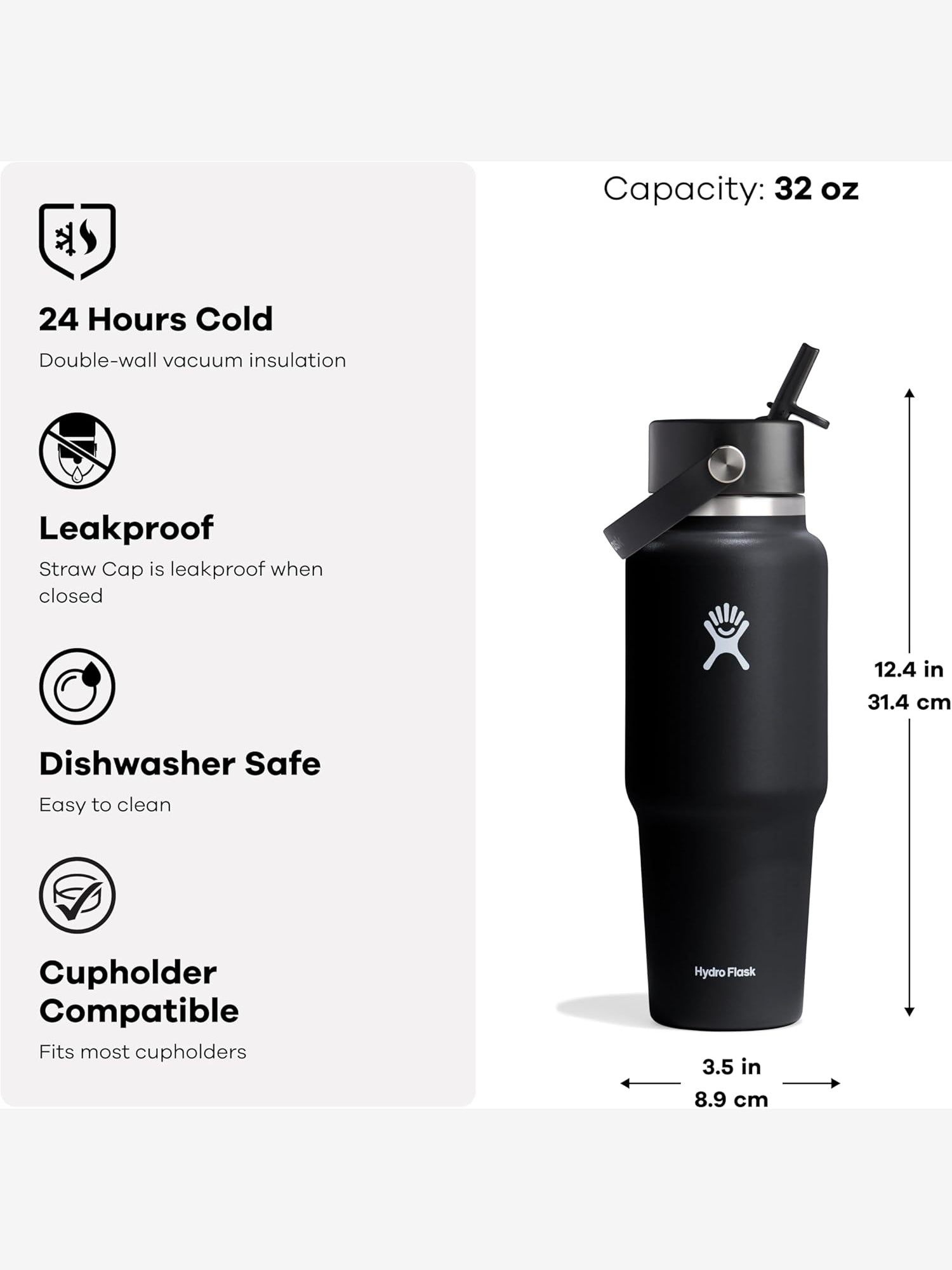 Hydro Flask 32oz Wide Mouth Water Bottle with Straw Lid - Insulated Stainless Steel Vacuum Flask for Hiking, Gym & Outdoor Activities - Birch Color