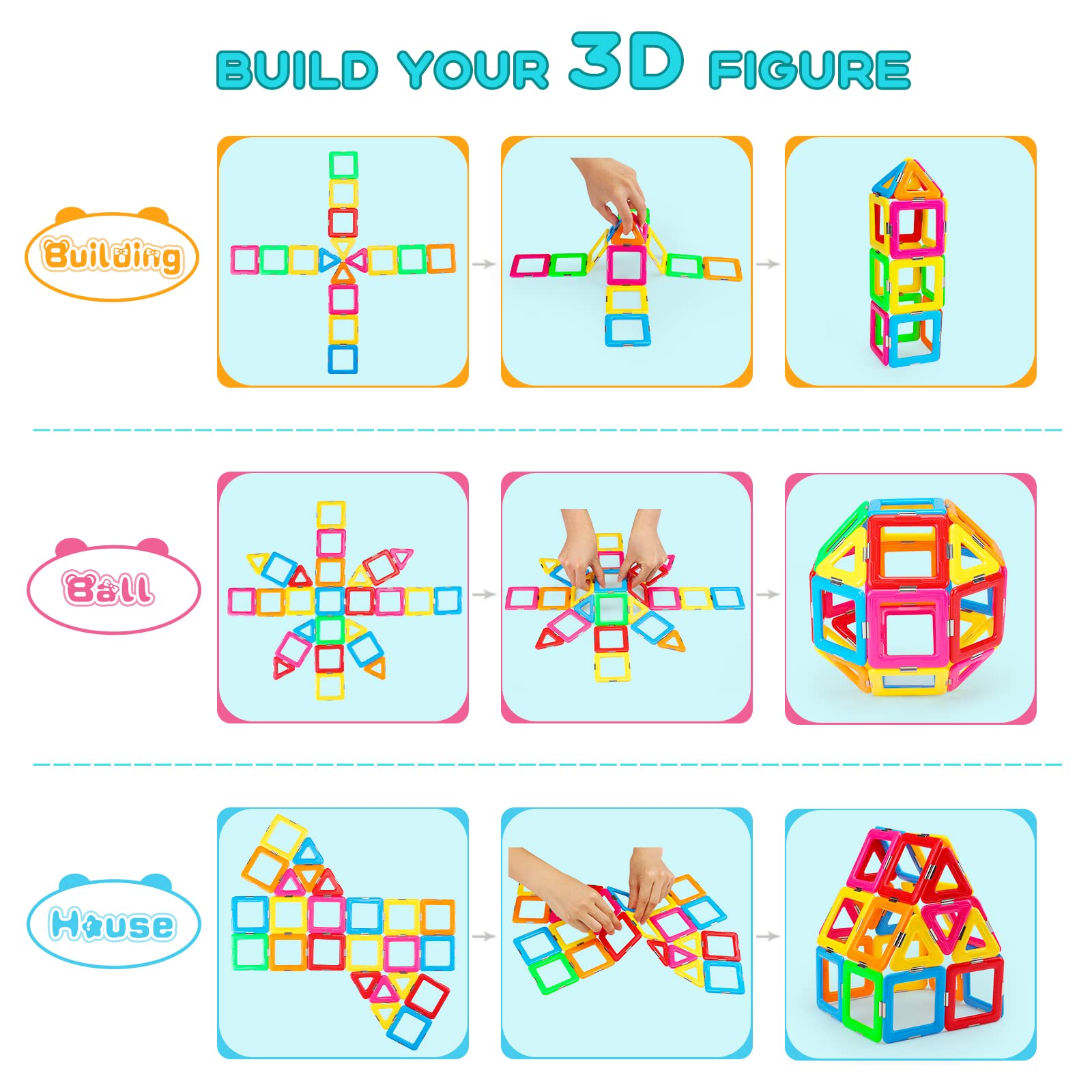 Idoot Magnetic Tiles Blocks - STEM Educational Building Toys for Kids Ages 3+, Creative Construction Play Set for Boys & Girls - Perfect for Preschool Learning, Birthday & Christmas Gifts - Includes Storage Bags - Great for Classroom, Home Play & Developmental Activities