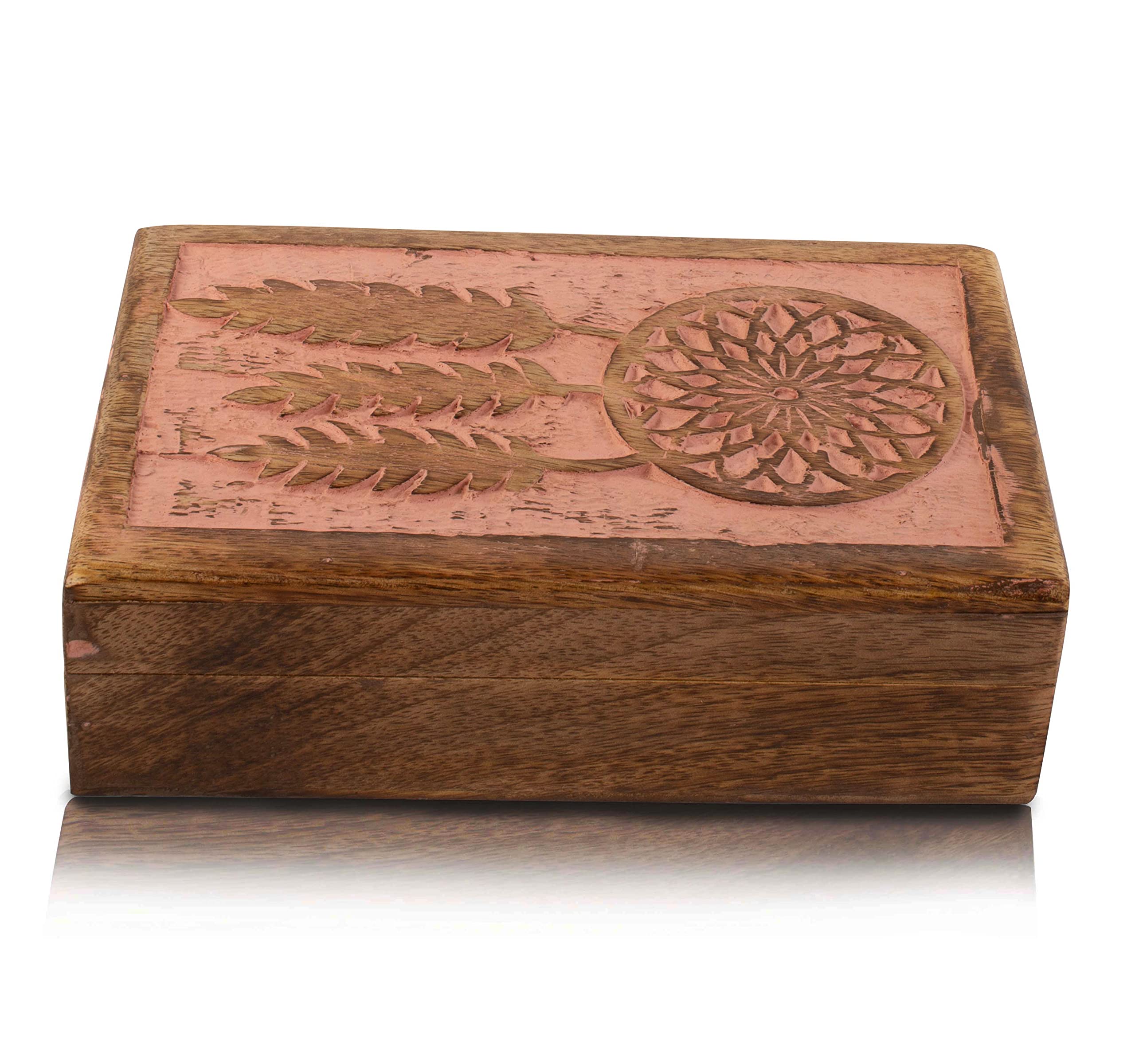 Handmade Wooden Dream Catcher Jewelry Box - Pink Decorative Storage Organizer for Necklaces, Rings & Watches | Perfect Birthday Gift for Women | Keepsake Box for Bedroom, Dresser & Travel