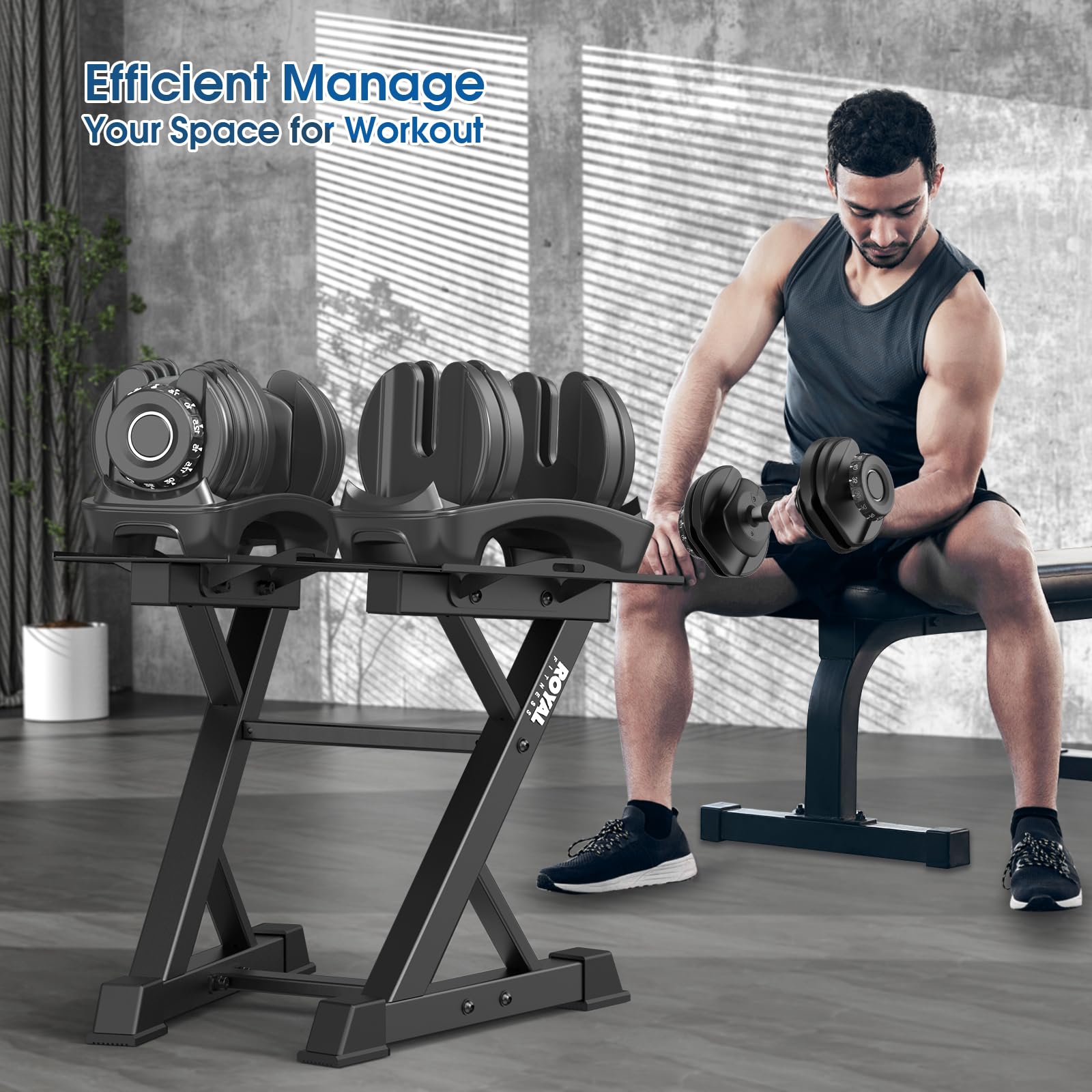 Heavy Duty Adjustable Dumbbell Rack - Black Home Gym Dumbbell Storage Stand Holder for Weight Plates & Free Weights - Perfect for Garage Gym, Basement Workout & Fitness Room Organization