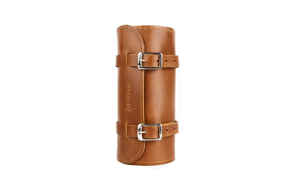 Genuine Leather Under Seat Bicycle Bag - Premium Handcrafted Bike Saddle Bag with Brass Buckle, Cell Phone Holder & Free Waterproof Cover | Perfect for Cycling Commutes, Mountain Biking & Urban Rides (Brown)