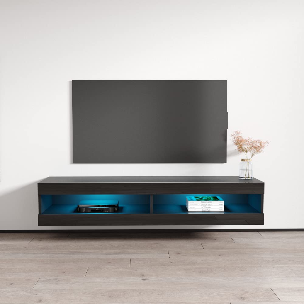 Modern Floating TV Stand with Storage & LED Lights - Wall Mounted High Gloss Media Console for TVs Up to 70