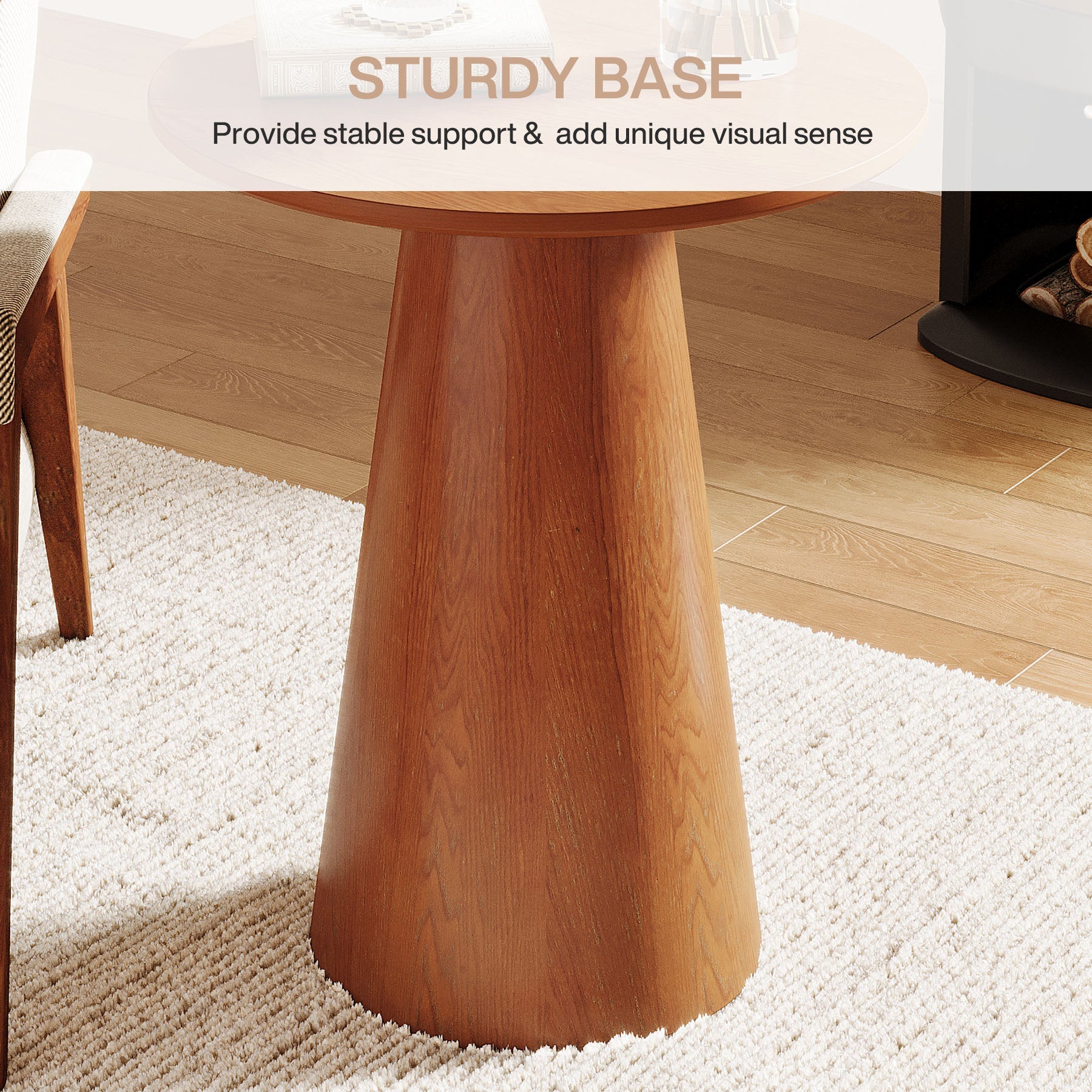 Round End Table - Solid Wood Veneer Farmhouse Side Table for Living Room, Bedroom, or Office | Rustic Home Decor Accent Table