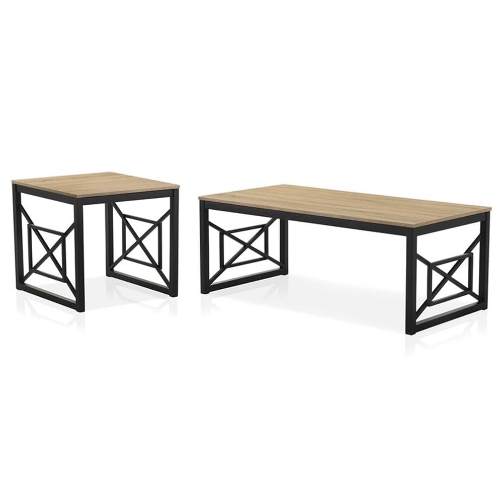 Olive Metal Coffee Table Set - 2-Piece Oak & Black for Living Room