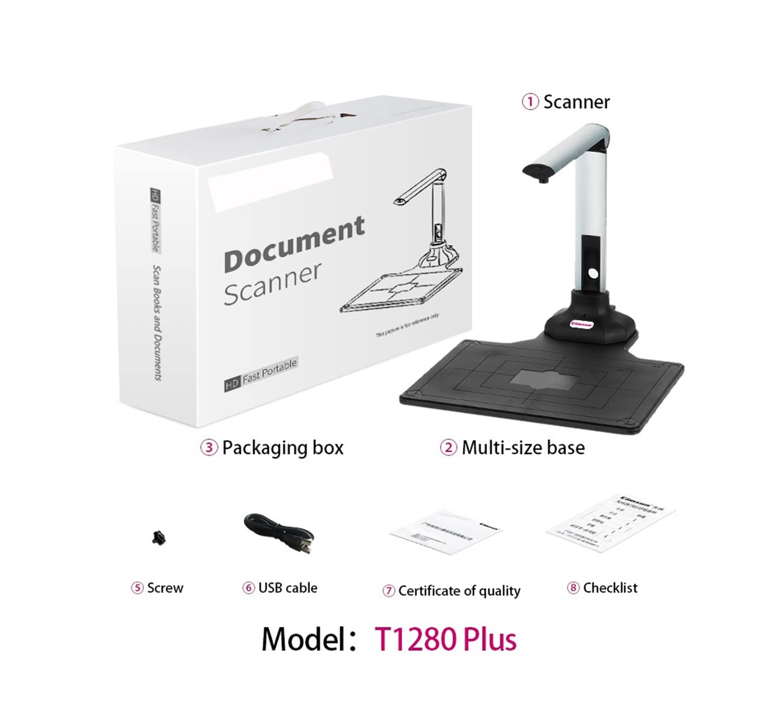 Carner T1280 Plus Book Document Scanner - 12MP HD A4 Size with English Software for Office & School | Perfect for Digitizing Books, Documents, and Archiving