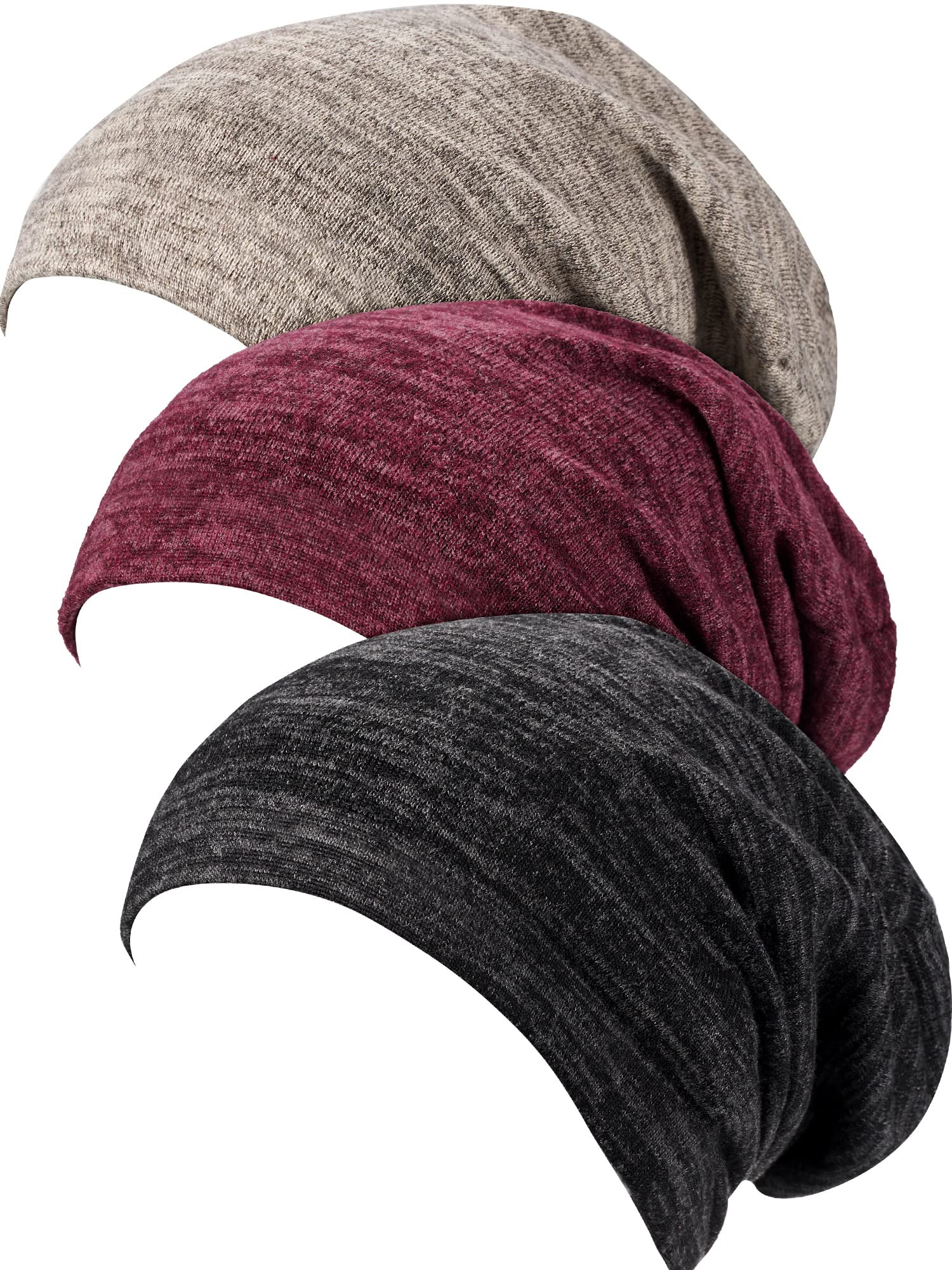 SATINIOR 3 Pack Satin Lined Sleep Caps for Women - Slouchy Beanie & Slap Hat Set for Hair Protection - Perfect for Nighttime, Travel & Natural Hair Care