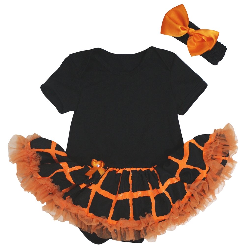 Petitebella Plain Black Bodysuit with Orange Lattice Tutu Baby Dress for Newborn to 18 Months | Perfect for Photoshoots, Birthday Parties & Special Occasions
